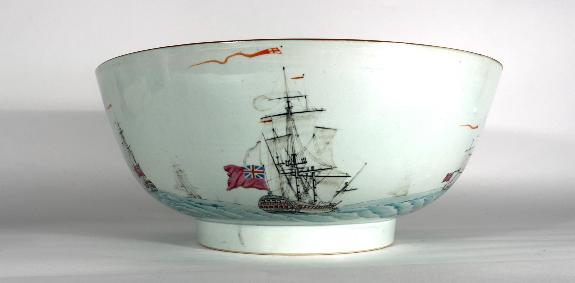 Chinese Export Porcelain Large Punch Bowl Painted with Ships 1