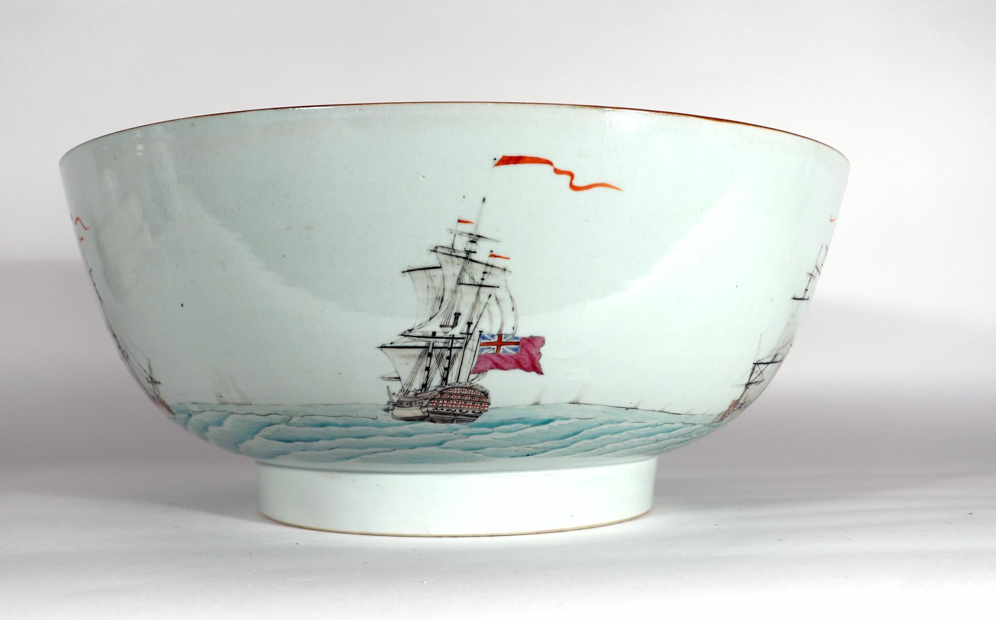 Chinese Export Porcelain Large Punch Bowl Painted with Ships 3