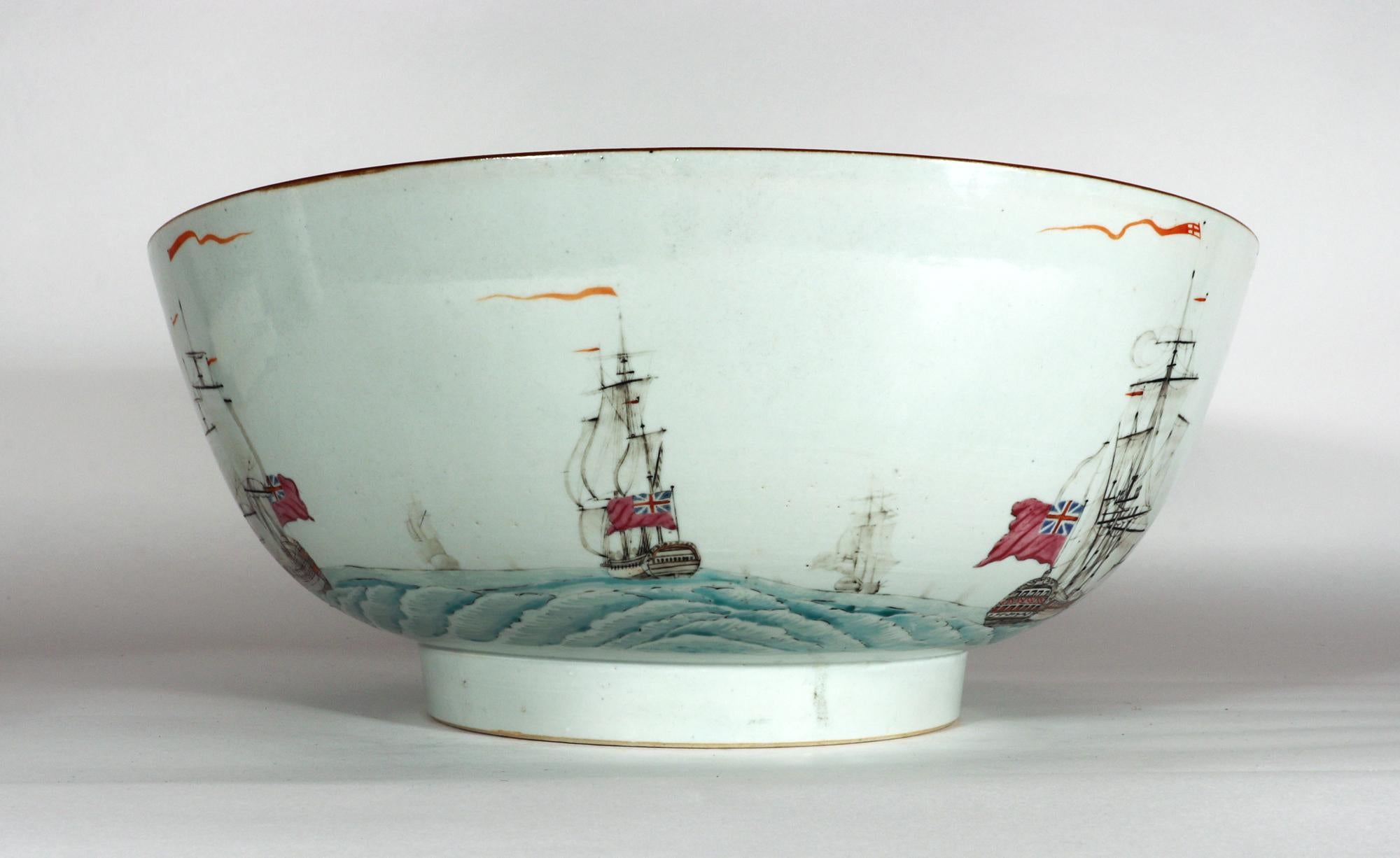 Chinese Export Porcelain Large Punch Bowl Painted with Ships 5