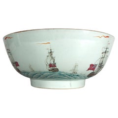 Chinese Export Porcelain Large Punch Bowl Painted with Ships