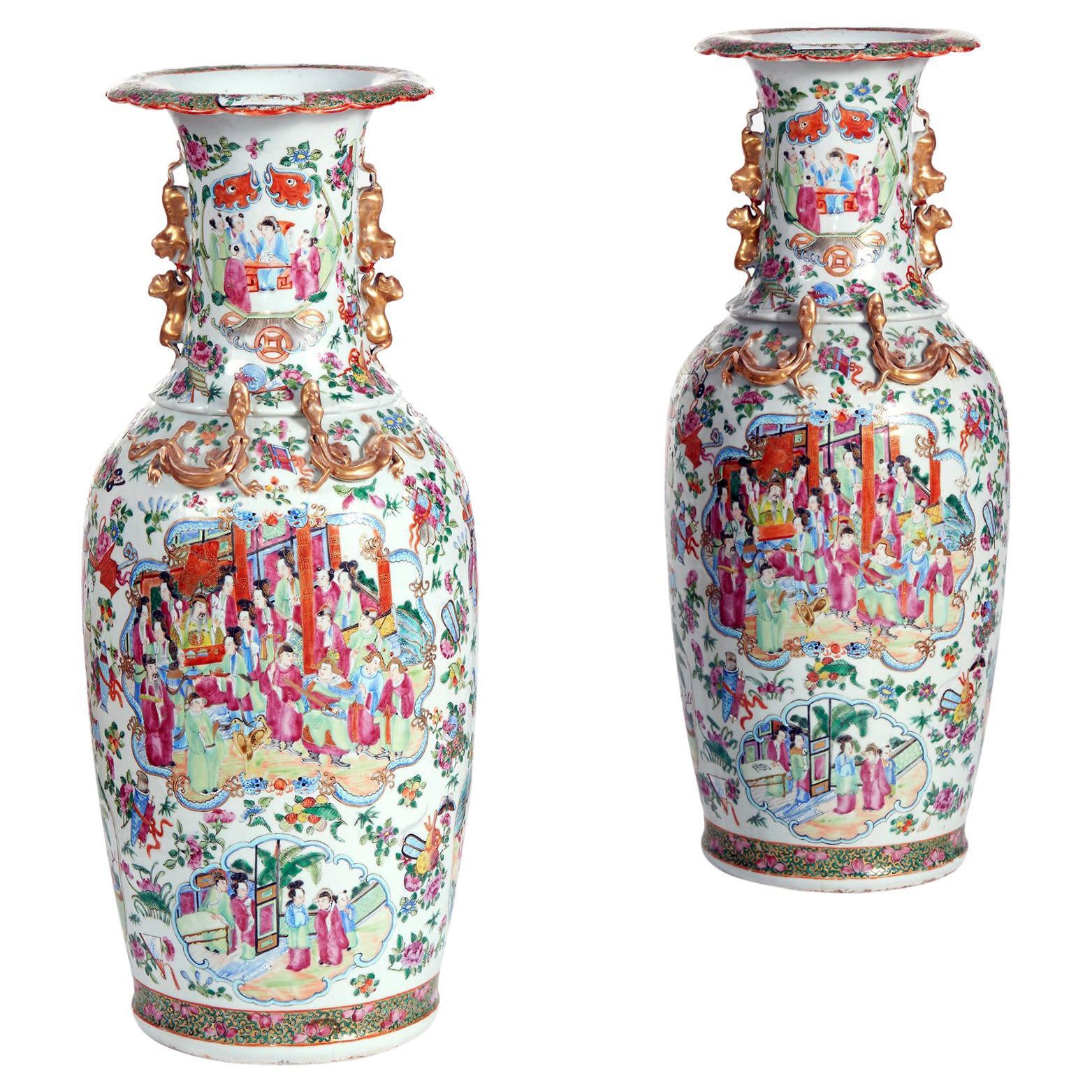 Chinese Export Porcelain Large Rose Medallion Vases