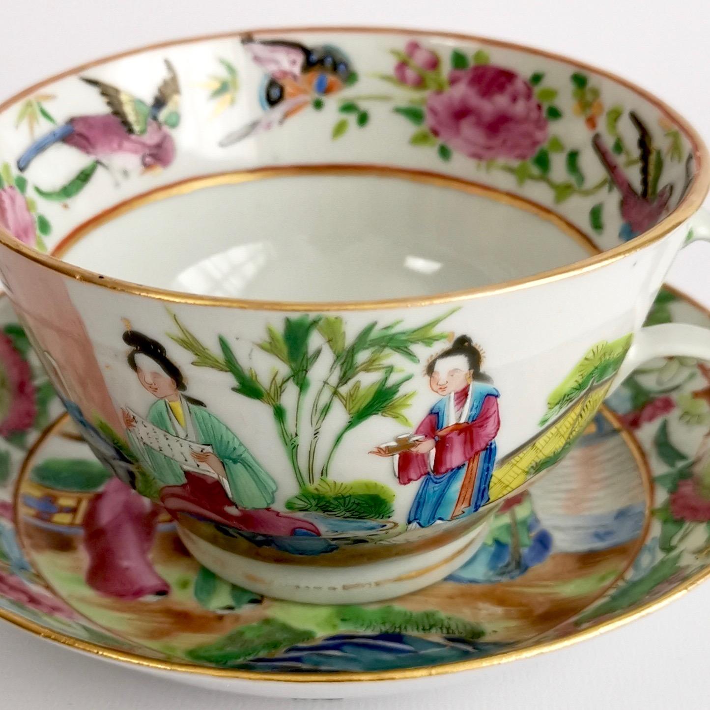 Hand-Painted Chinese Export Porcelain Breakfast Teacup, Canton Famille Verte Figures, '1'