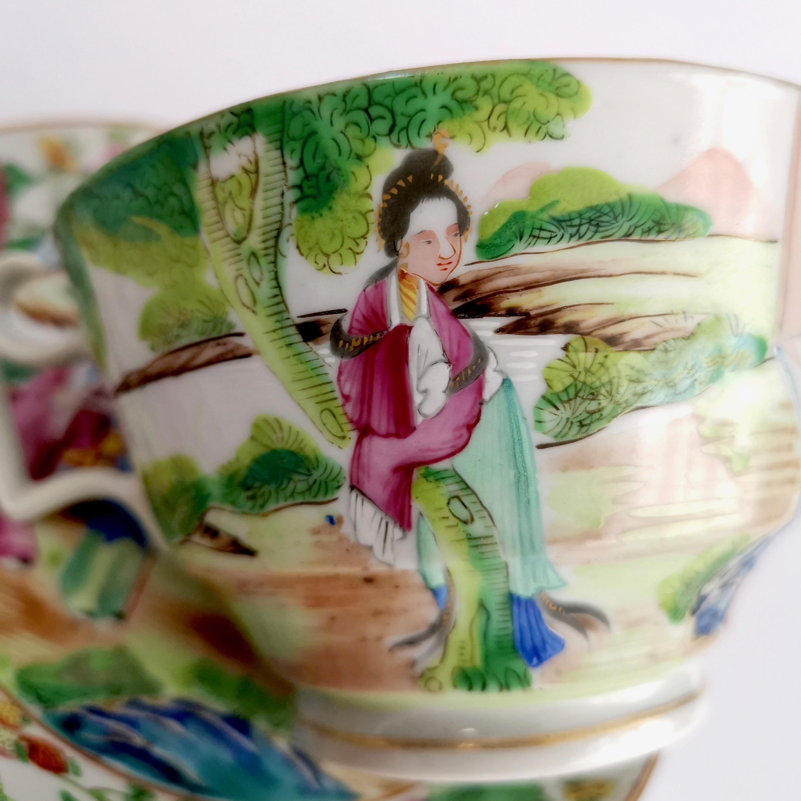 Late 19th Century Chinese Export Porcelain Breakfast Teacup, Canton Famille Verte Figures, '1'