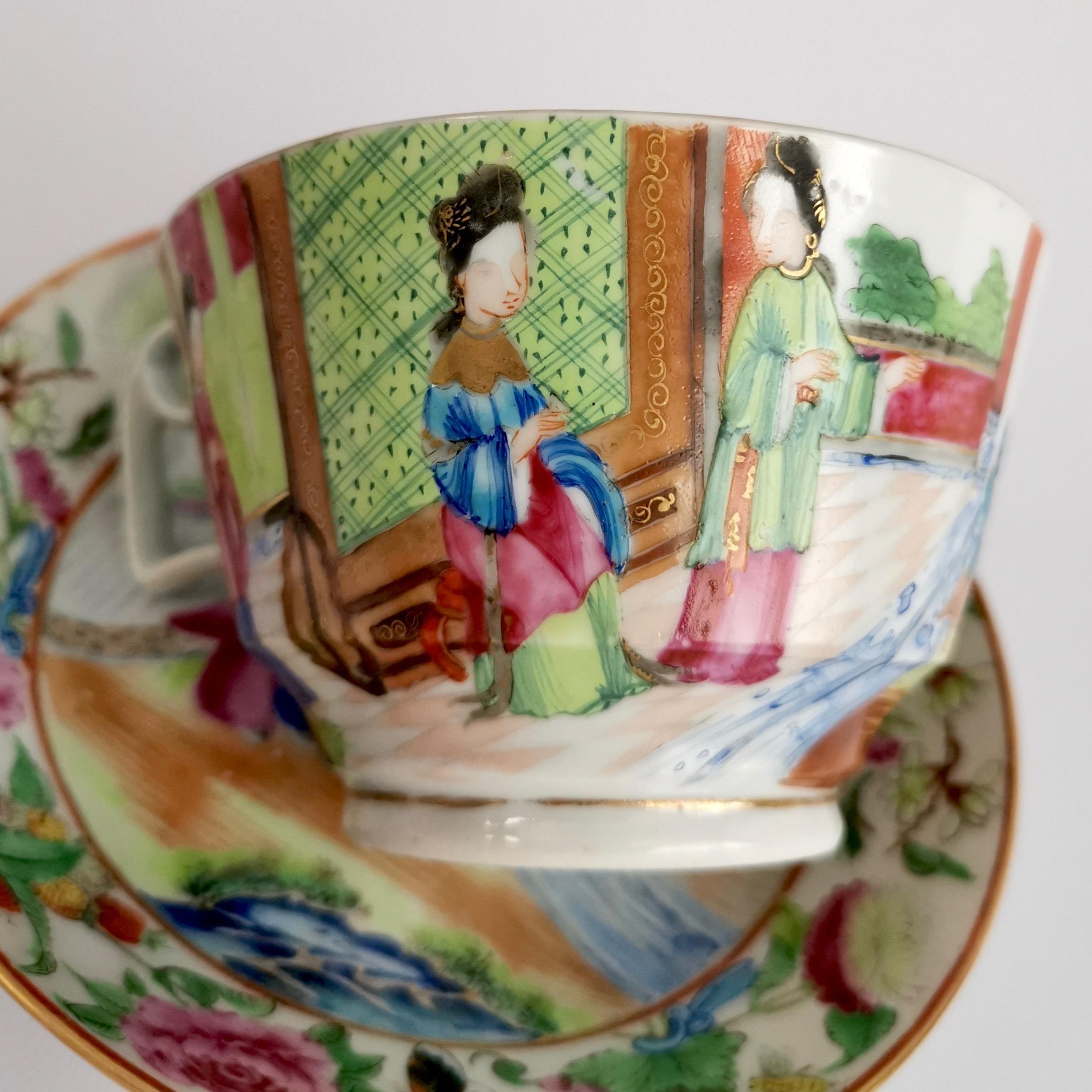 Hand-Painted Porcelain Breakfast Teacup, Chinese Export, Canton Famille Verte Figures, '2'