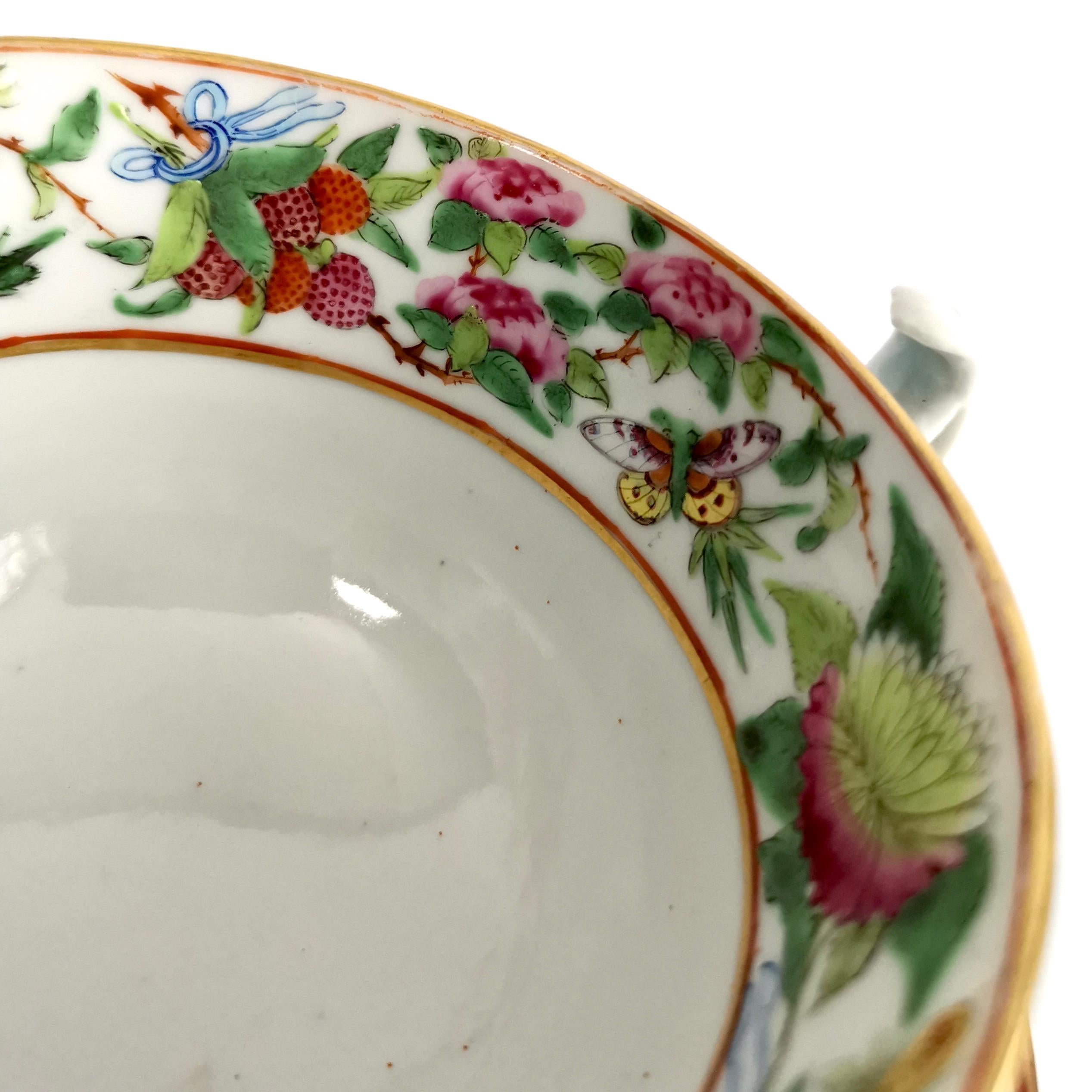 Porcelain Breakfast Teacup, Chinese Export, Canton Famille Verte Figures, '2' 1