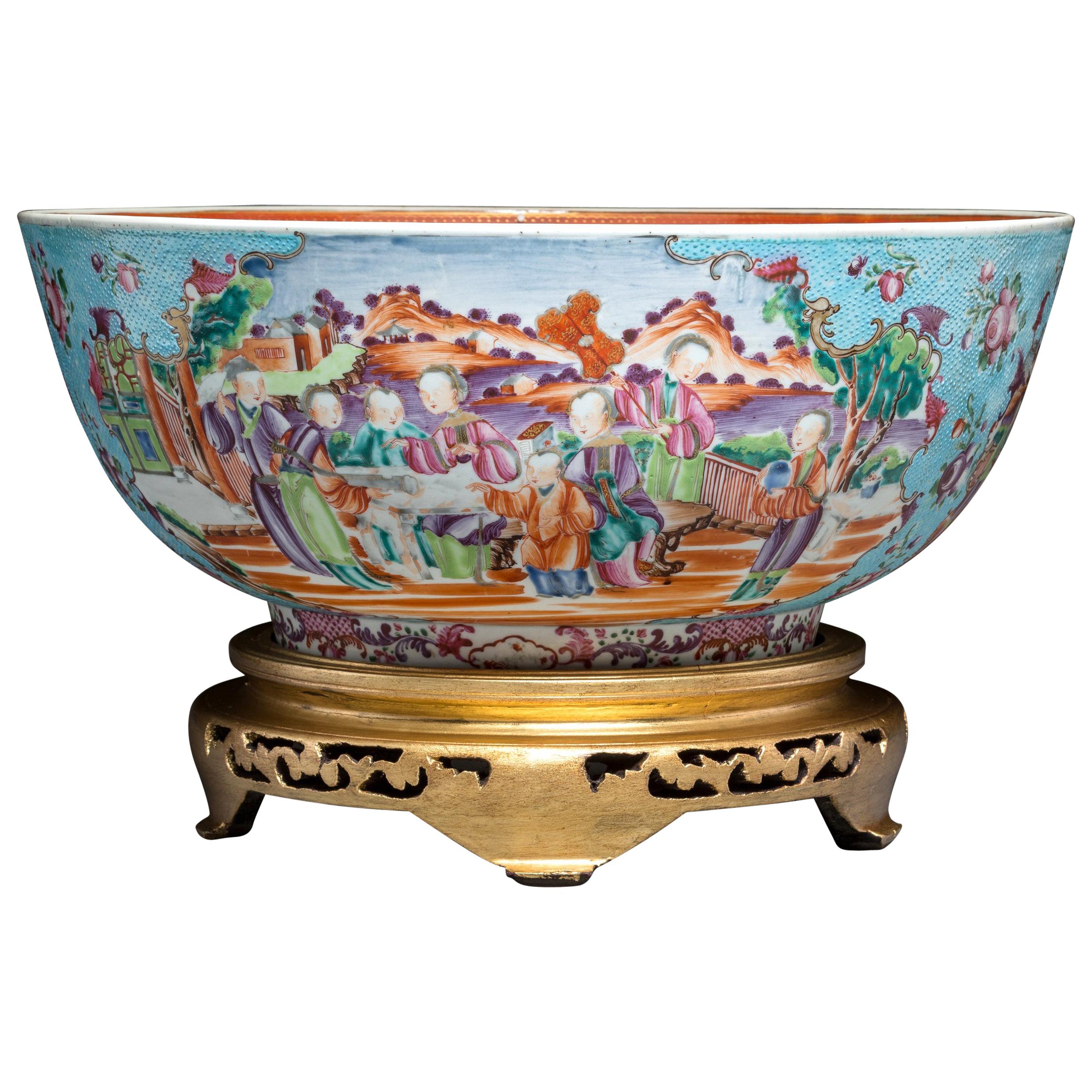 Chinese Export Porcelain Large Turquoise Punch Bowl, circa 1775-1785