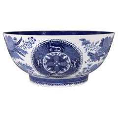 Antique Chinese Export Porcelain Large Underglaze Blue Fitzhugh Bowl