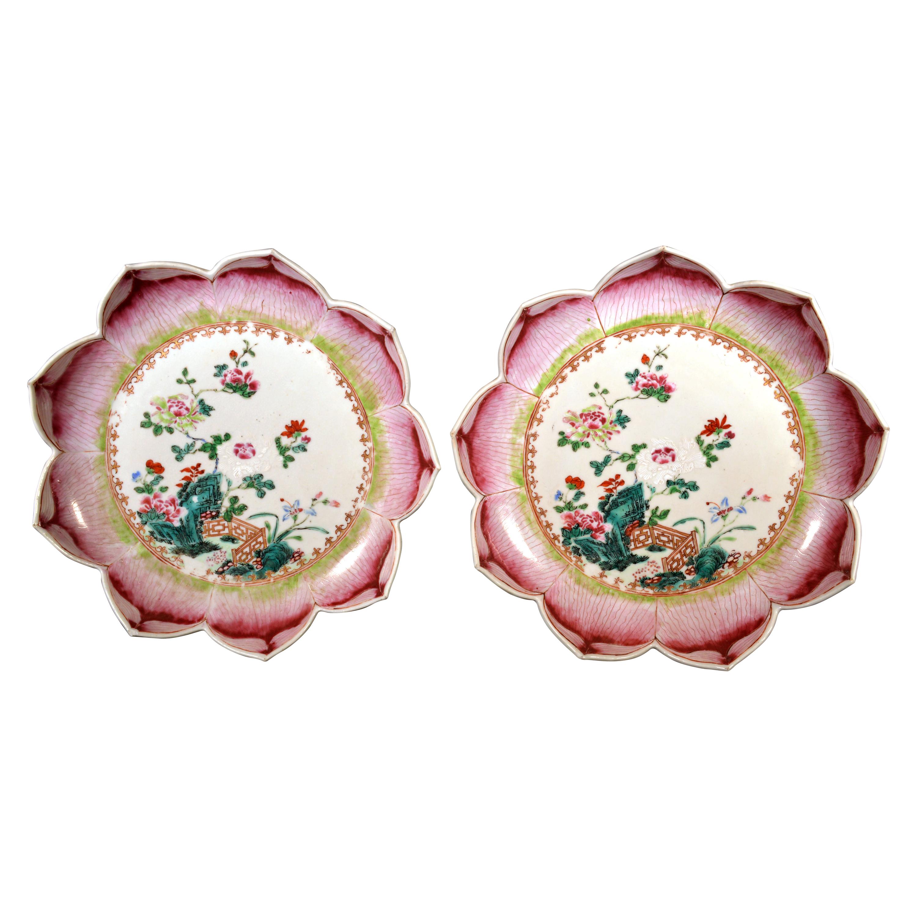 Chinese Export Porcelain Lotus Leaf Shaped Pair of Dishes, circa 1765