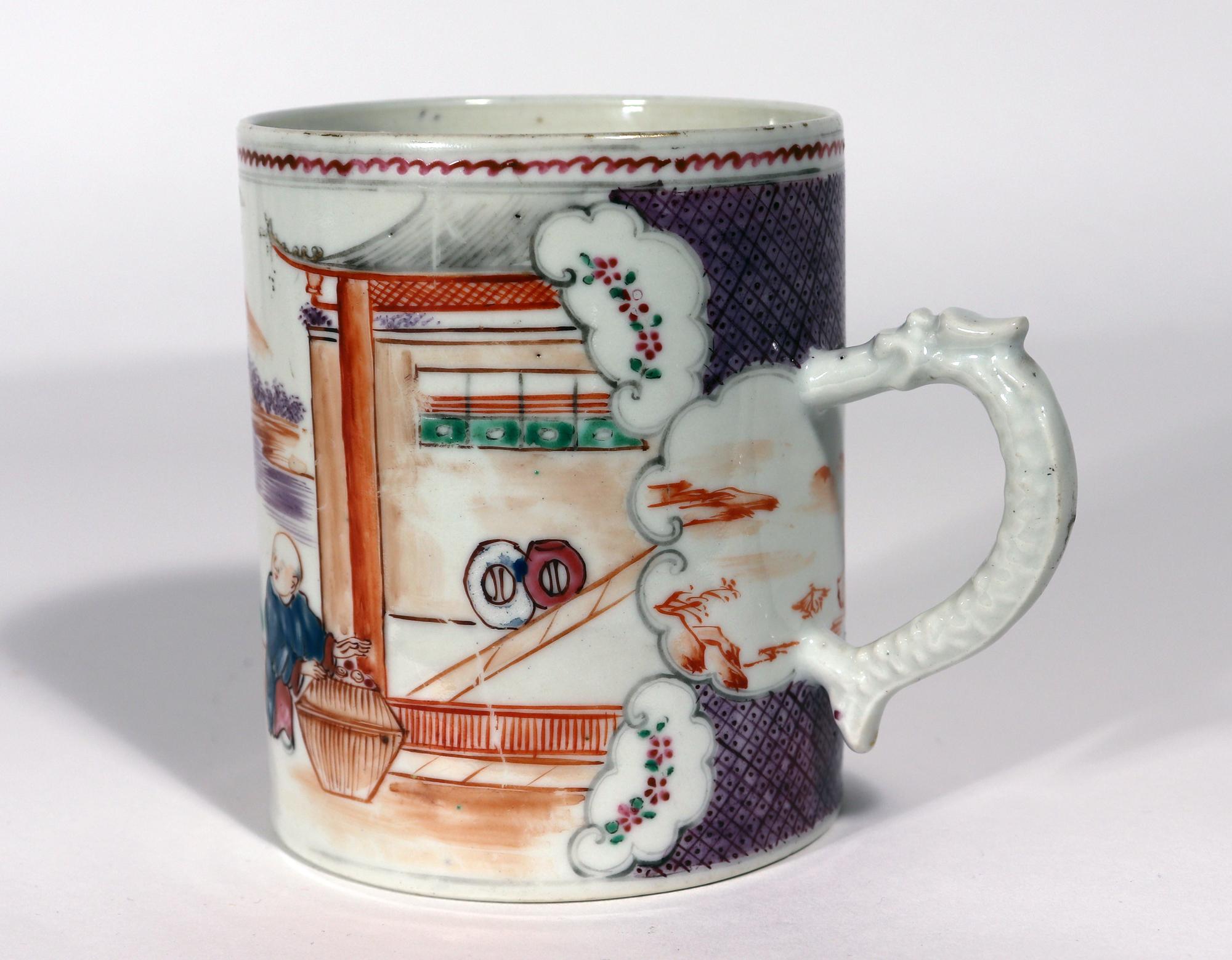 Late 18th Century Chinese Export Porcelain Mandarin Pattern Dragon Handled Mug or Tankard