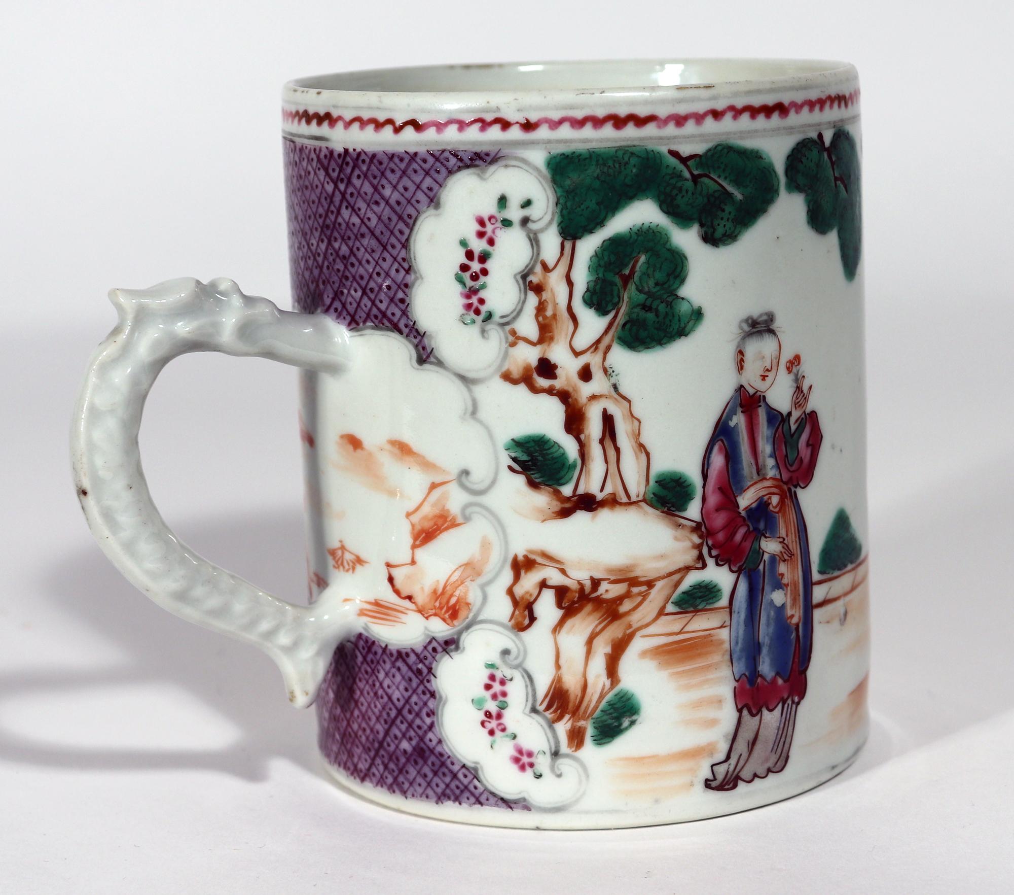 Chinese Export Porcelain Mandarin Pattern Dragon Handled Mug or Tankard 1