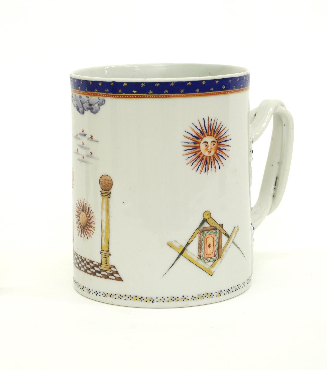 George III Chinese Export Porcelain Masonic Mug, circa 1795 For Sale