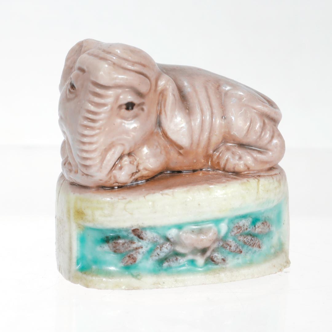 Chinese Export Porcelain Miniature Elephant Figurine In Good Condition For Sale In Philadelphia, PA