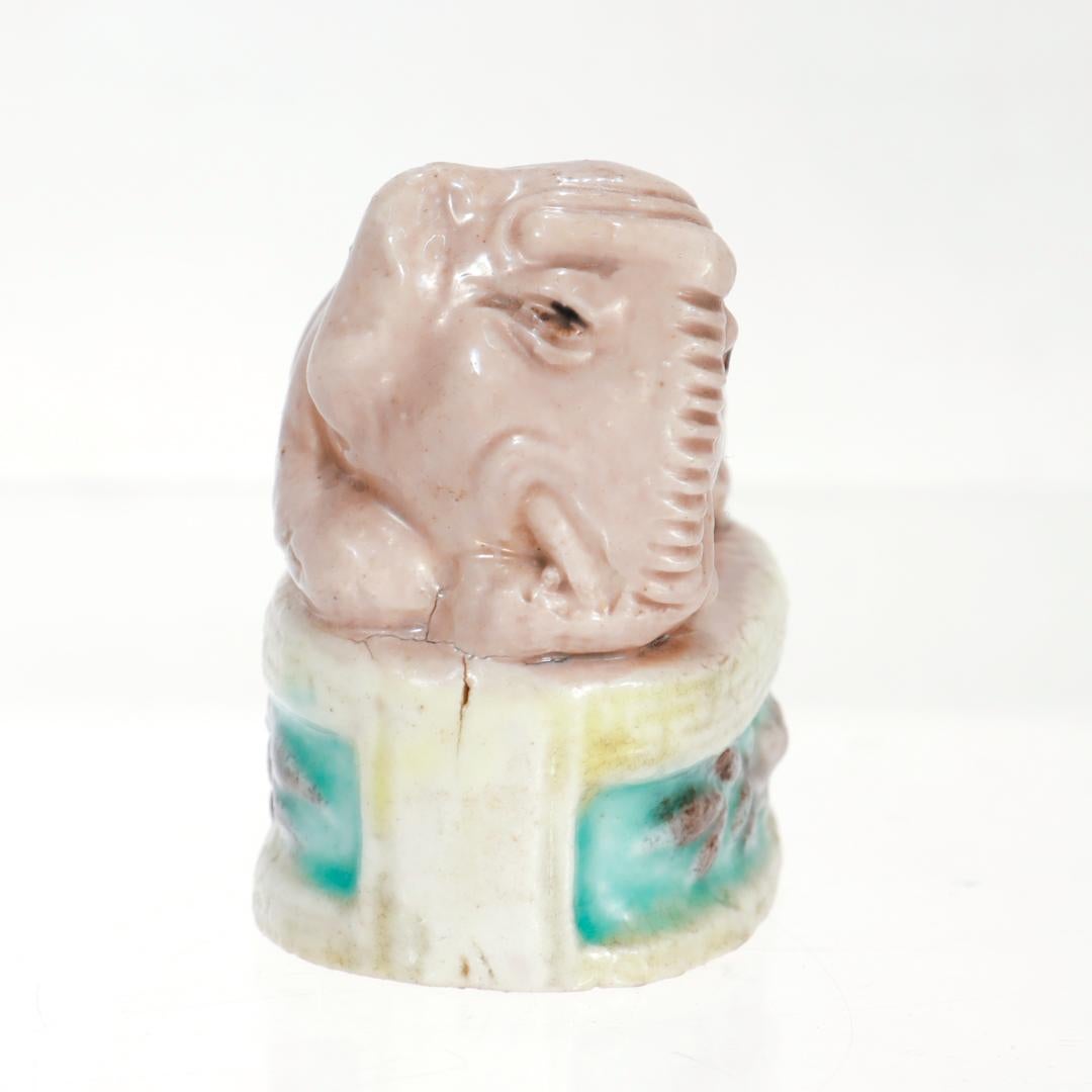 20th Century Chinese Export Porcelain Miniature Elephant Figurine For Sale