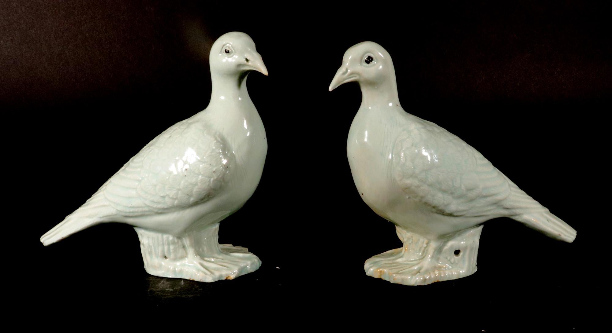Chinese Export Porcelain Models of White Doves,
Circa 1780

The pair of Chinese Export white doves face each other.  The figures, all in white, stand on a tree stump base, their eyes in brown, with their heads slight cocked.

Dimensions: 6 7./8