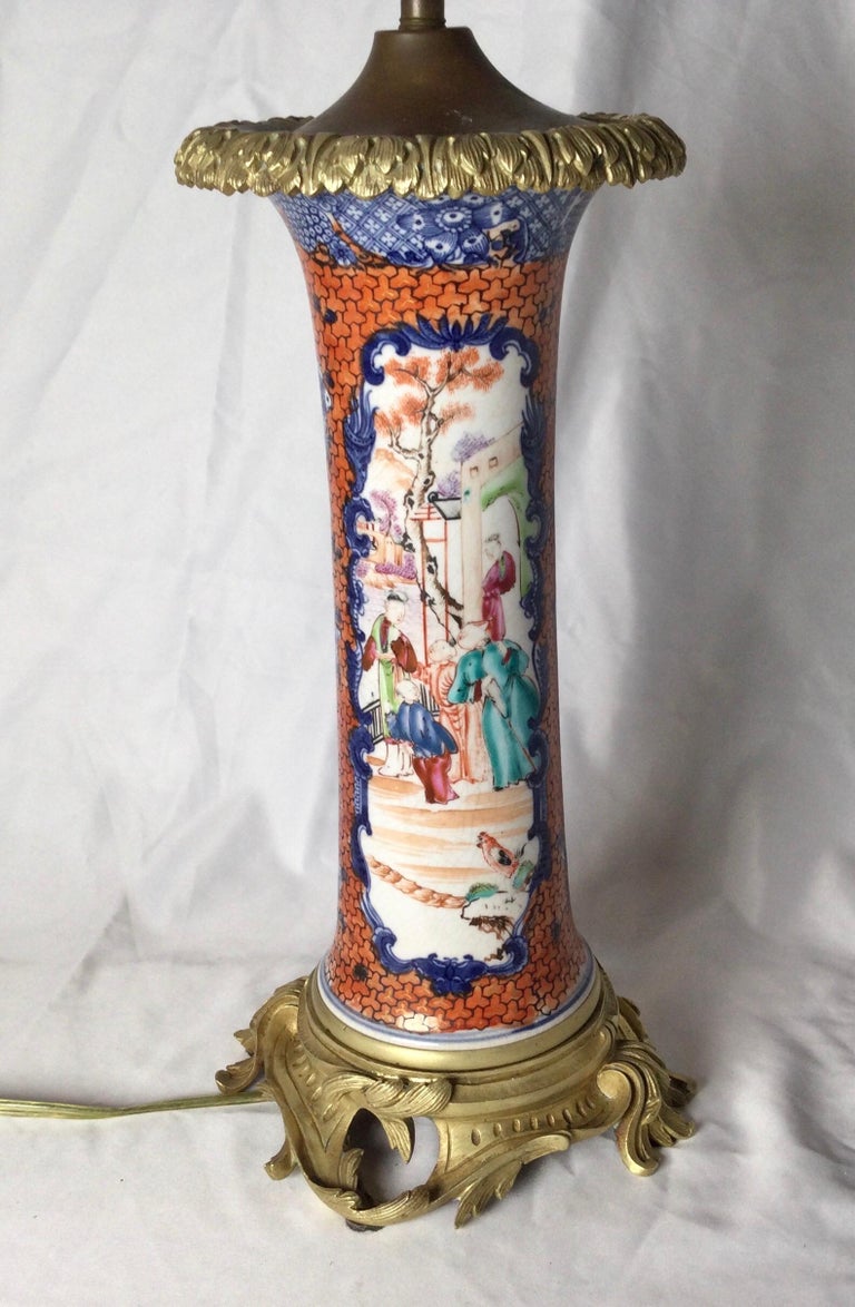 Chinese Export Porcelain Ormolu Mounted Lamp In Excellent Condition For Sale In Lambertville, NJ