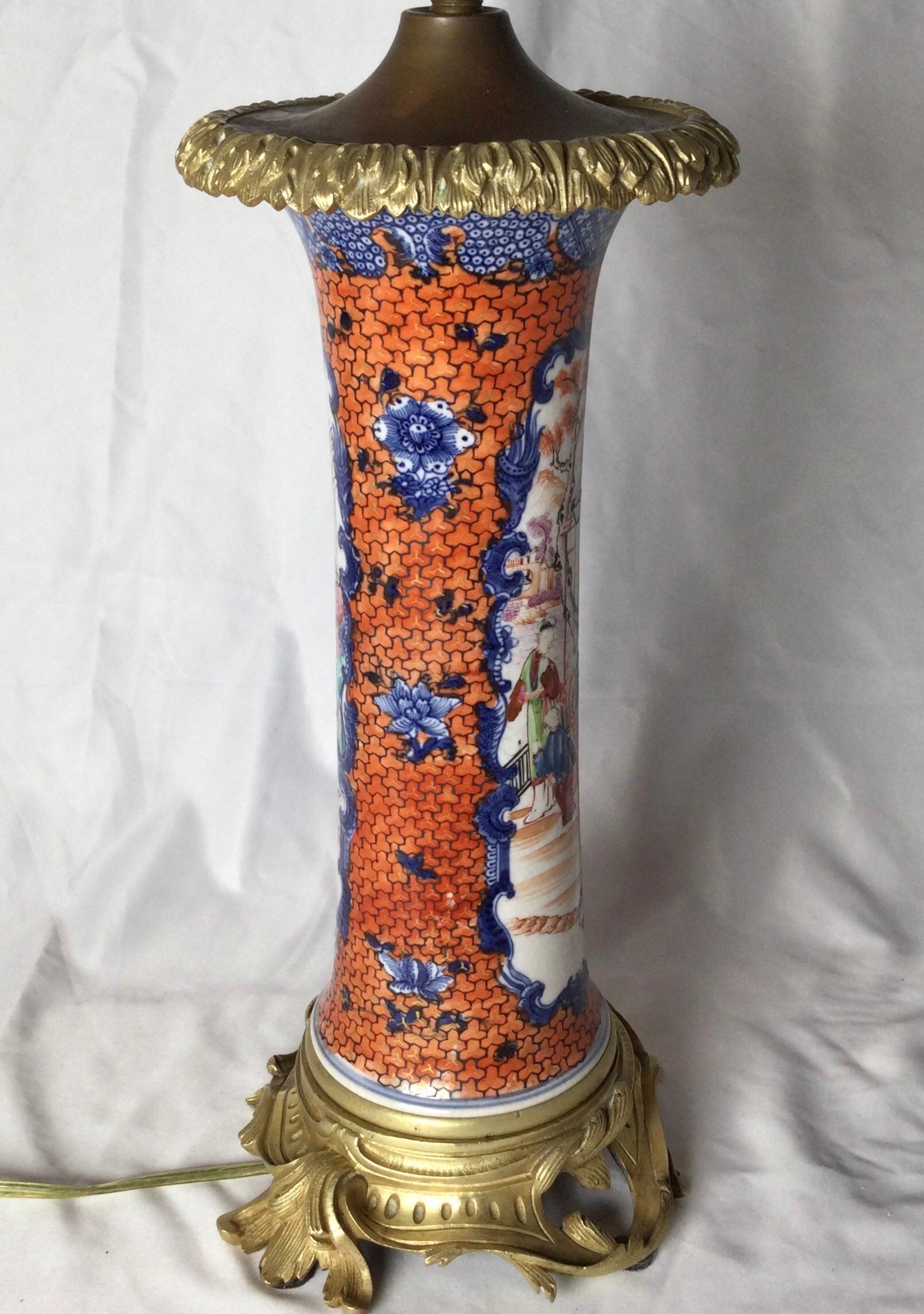 Chinese Export Porcelain Ormolu Mounted Lamp 2