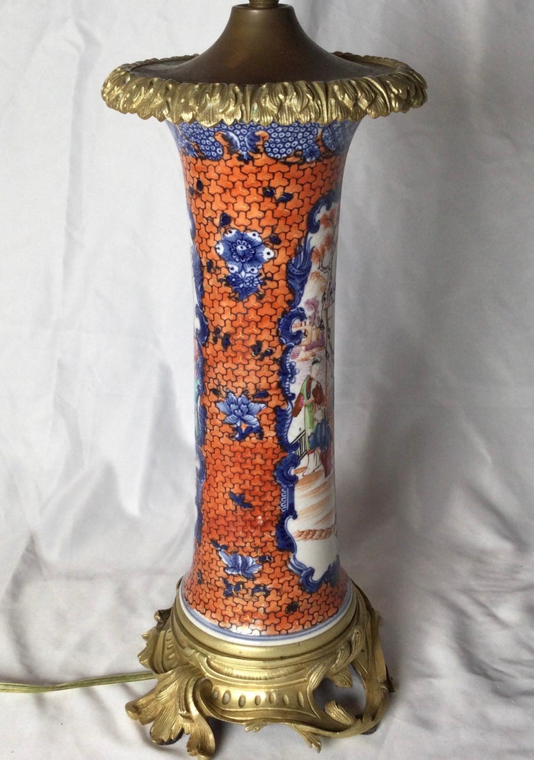 Chinese Export Porcelain Ormolu Mounted Lamp For Sale 2