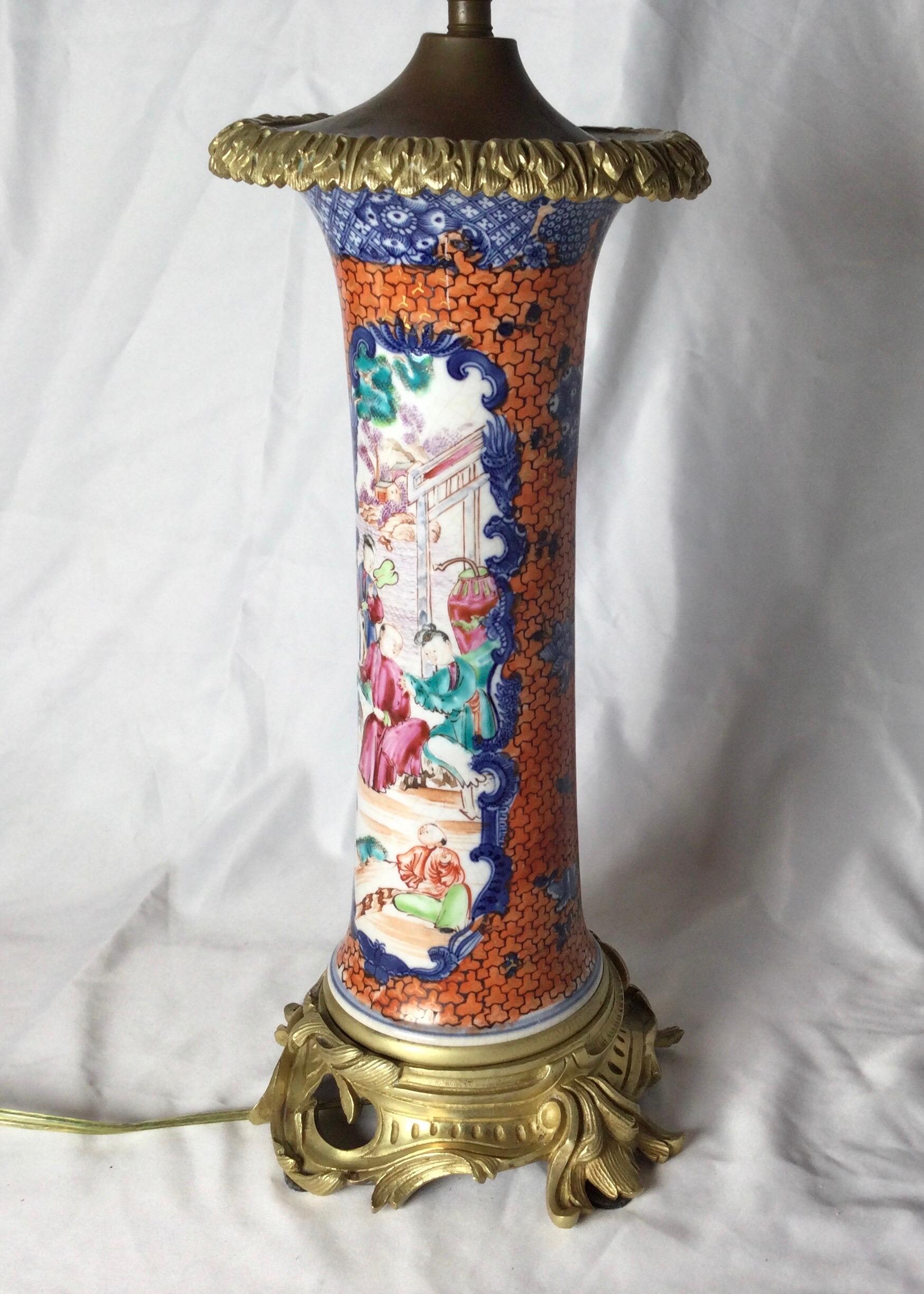 Chinese Export Porcelain Ormolu Mounted Lamp 3