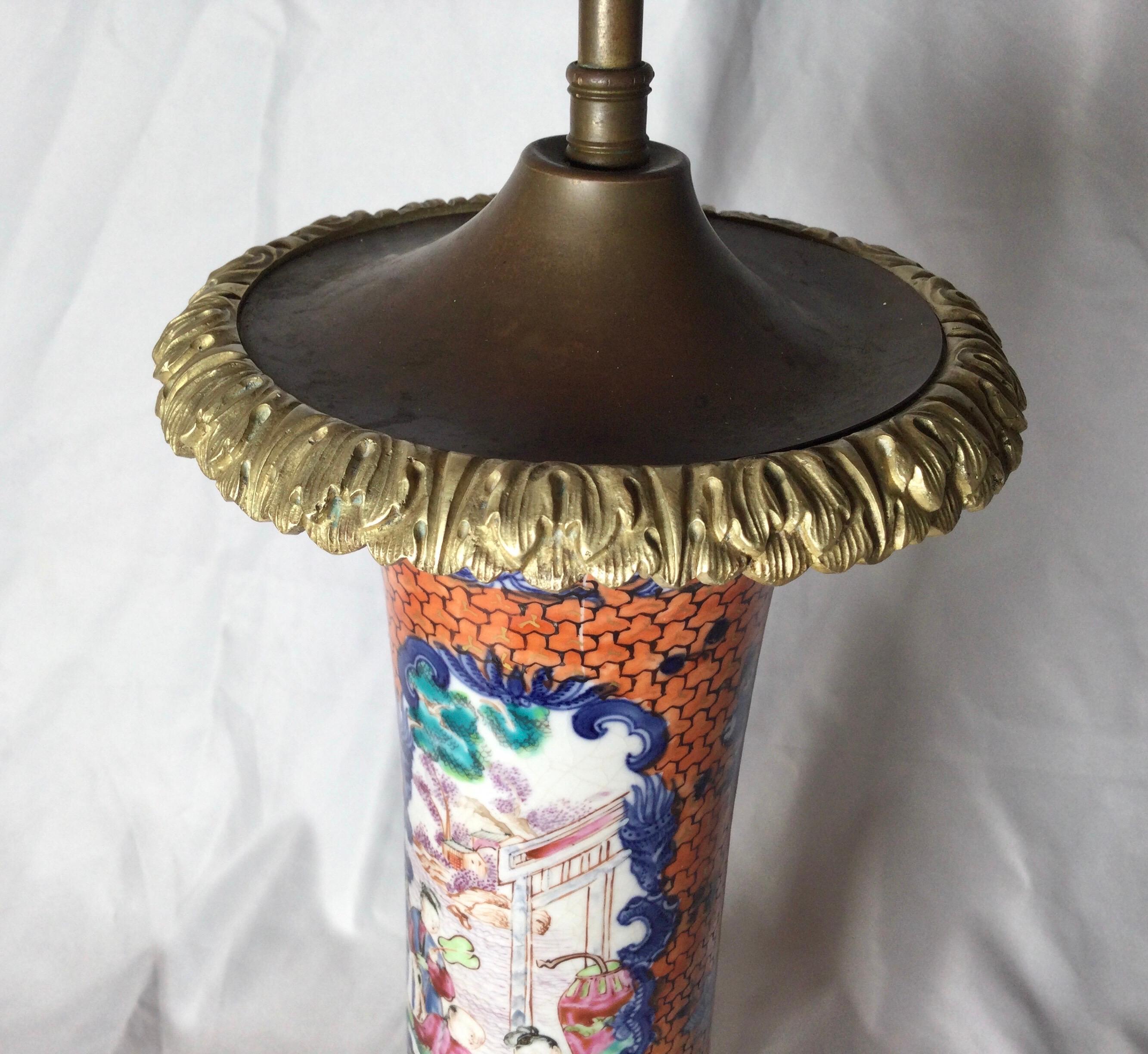 Chinese Export Porcelain Ormolu Mounted Lamp 4