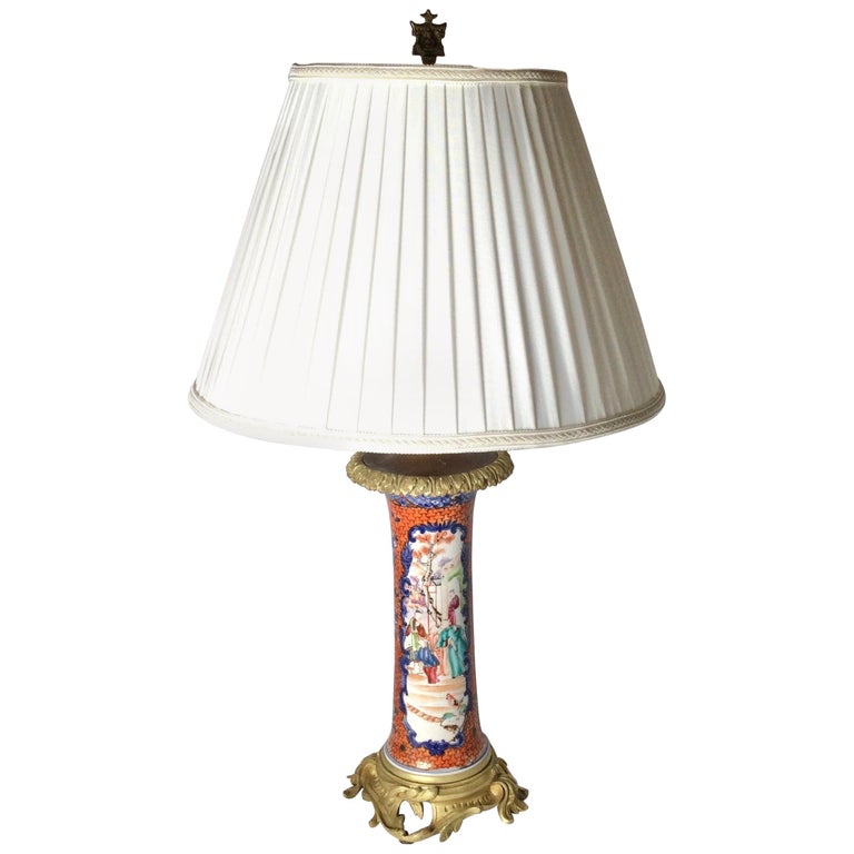 Chinese Export Porcelain Ormolu Mounted Lamp For Sale