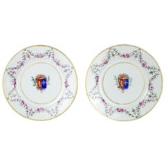 Chinese Export Porcelain Pair of Emblazoned Dishes, Qianlong, 
1736-1795
