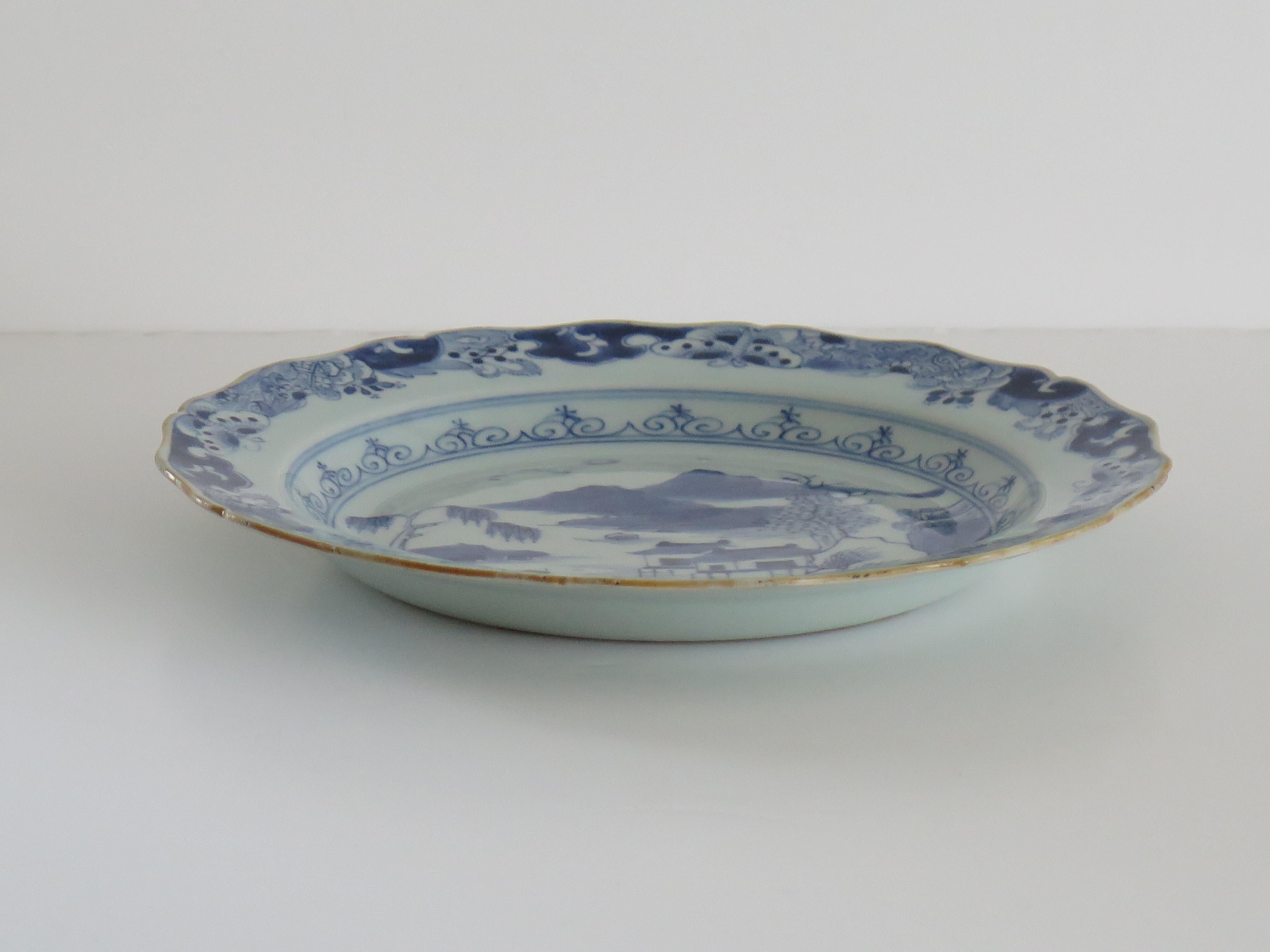 Chinese Export Porcelain Plate Blue and White Waterside Scene, Qing, circa 1770 6