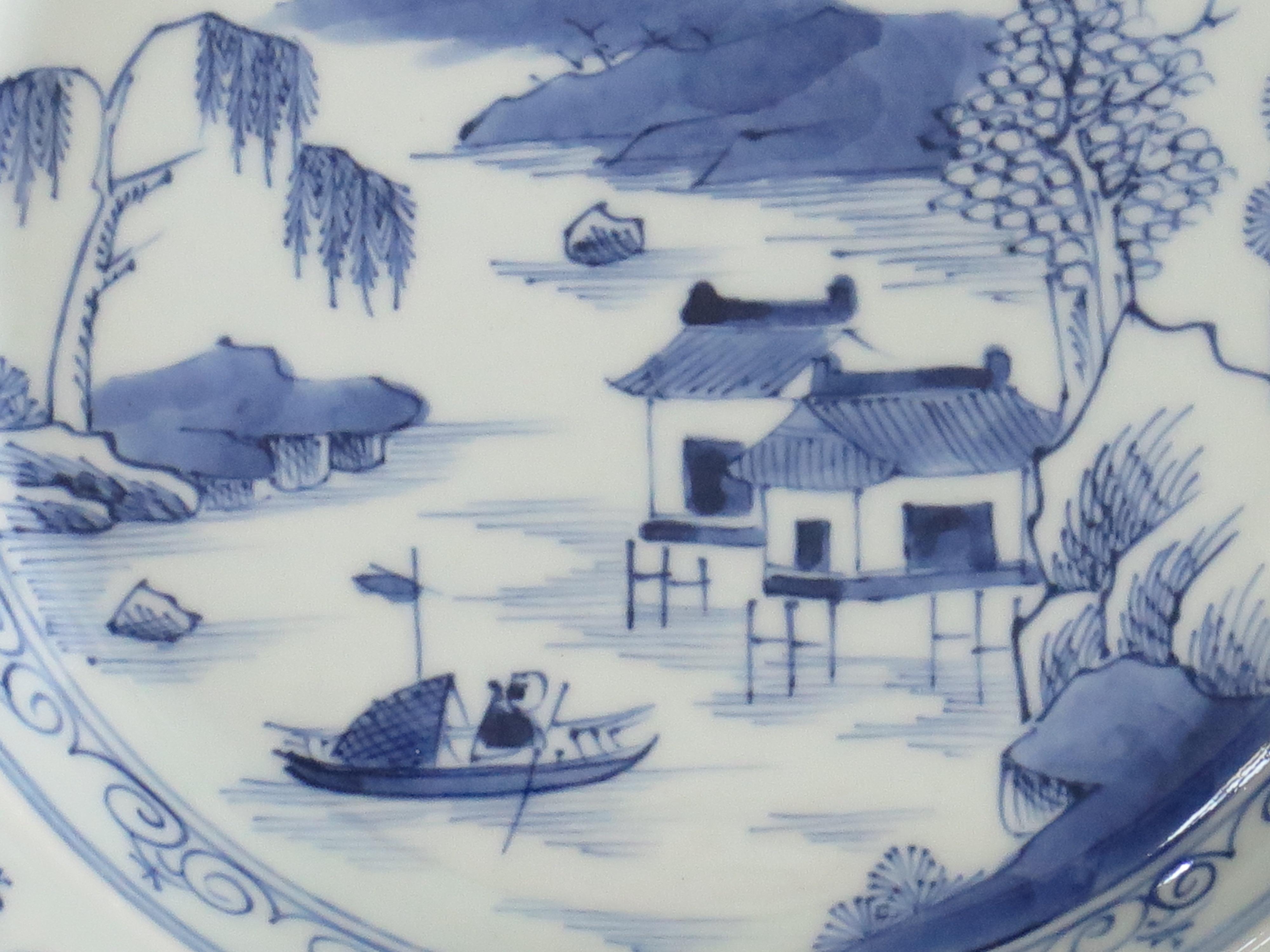 Chinese Export Porcelain Plate Blue and White Waterside Scene, Qing, circa 1770 7