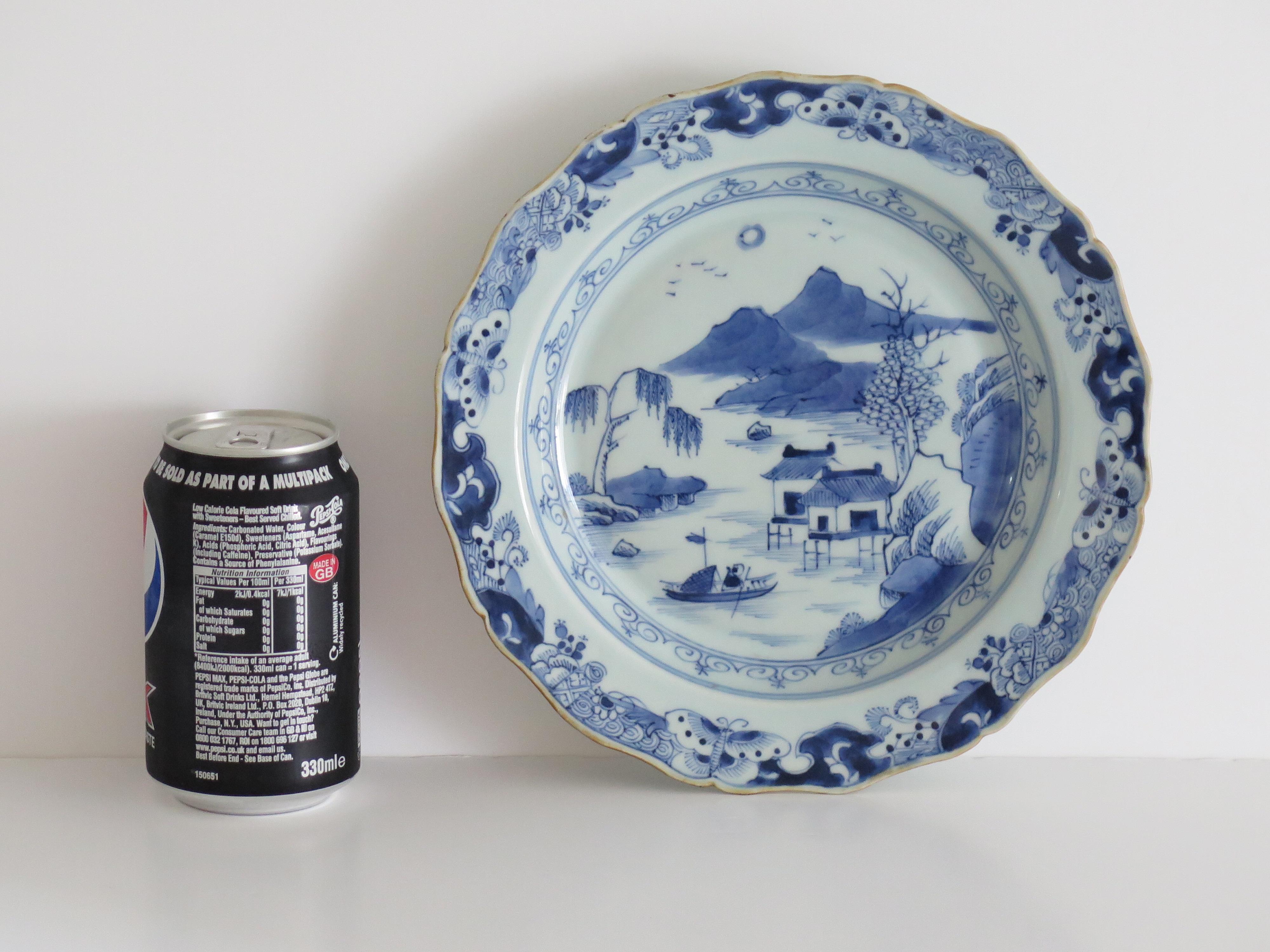 Chinese Export Porcelain Plate Blue and White Waterside Scene, Qing, circa 1770 12