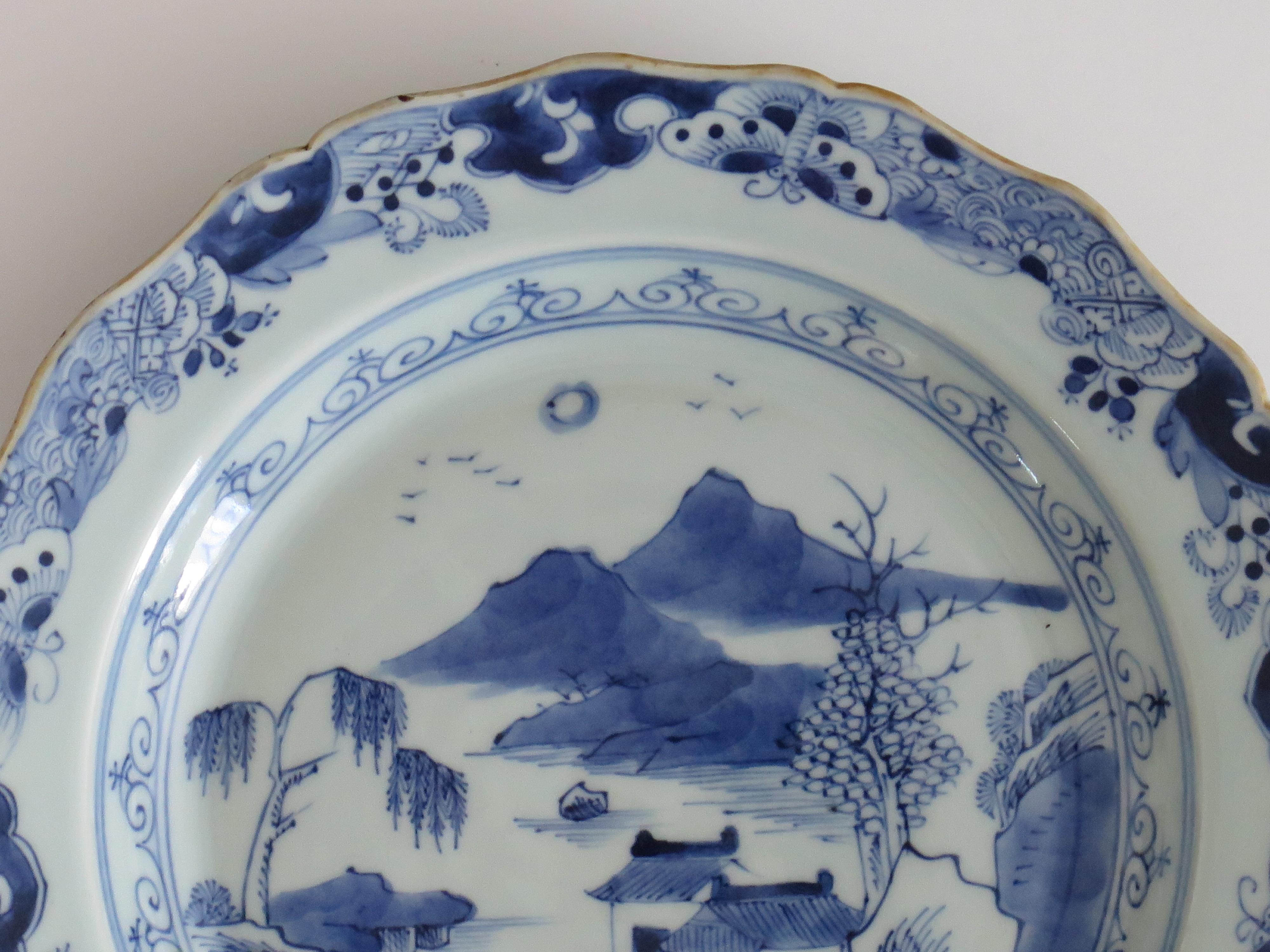Chinese Export Porcelain Plate Blue and White Waterside Scene, Qing, circa 1770 1