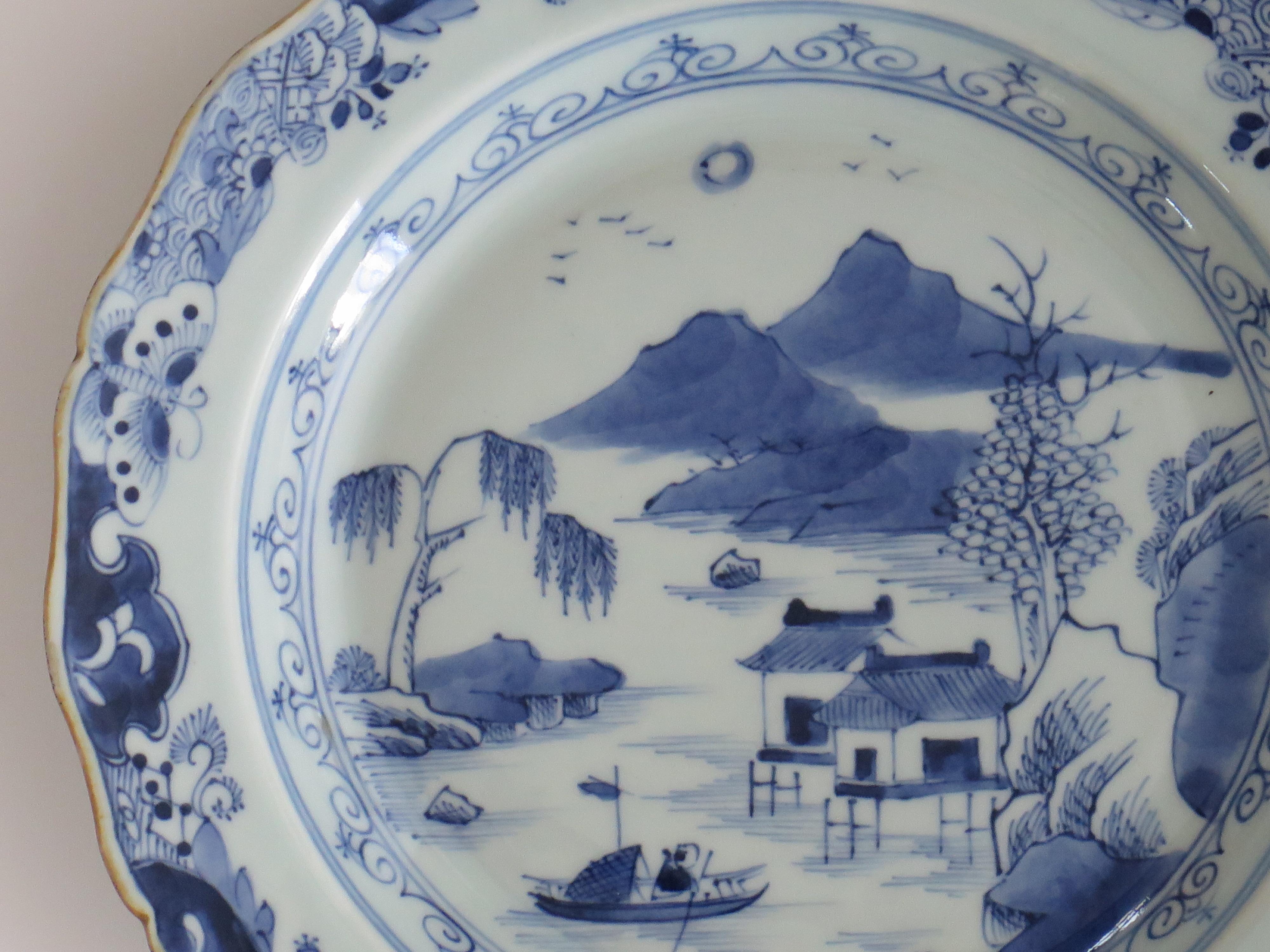 Chinese Export Porcelain Plate Blue and White Waterside Scene, Qing, circa 1770 4