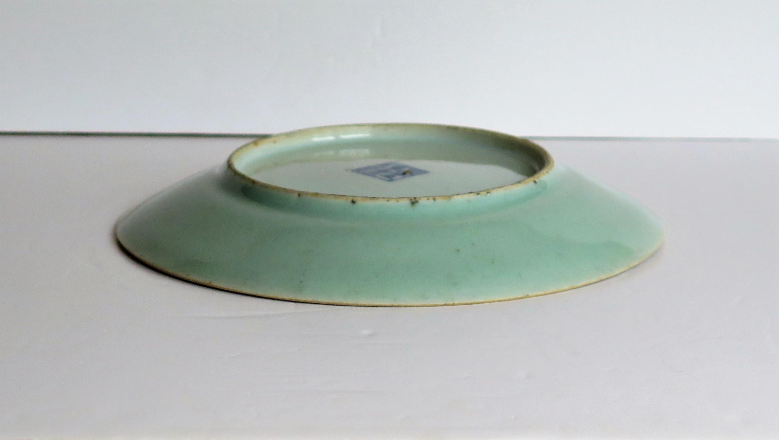Chinese Export Porcelain Plate or Dish Celadon Glaze Hand Painted, Qing Ca 1820 11