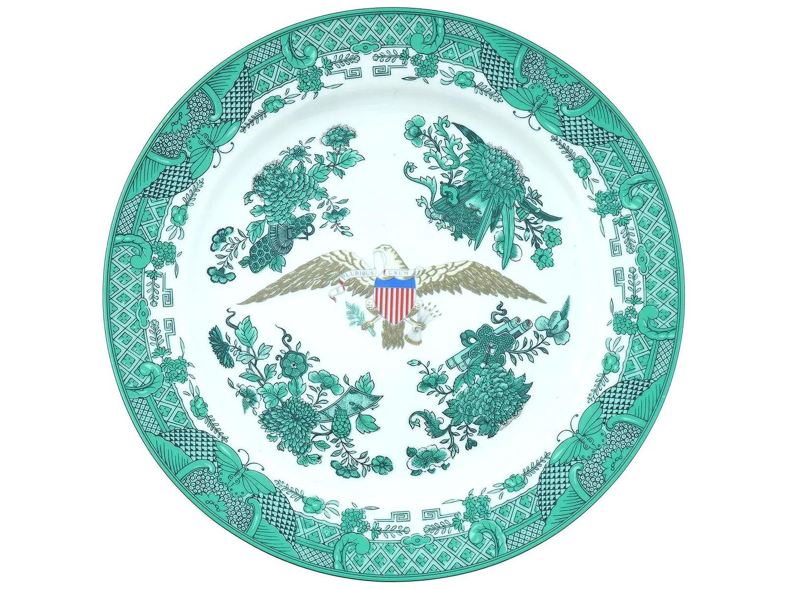 20th Century Chinese Export Porcelain Plate Reagan Bush Inauguration For Sale