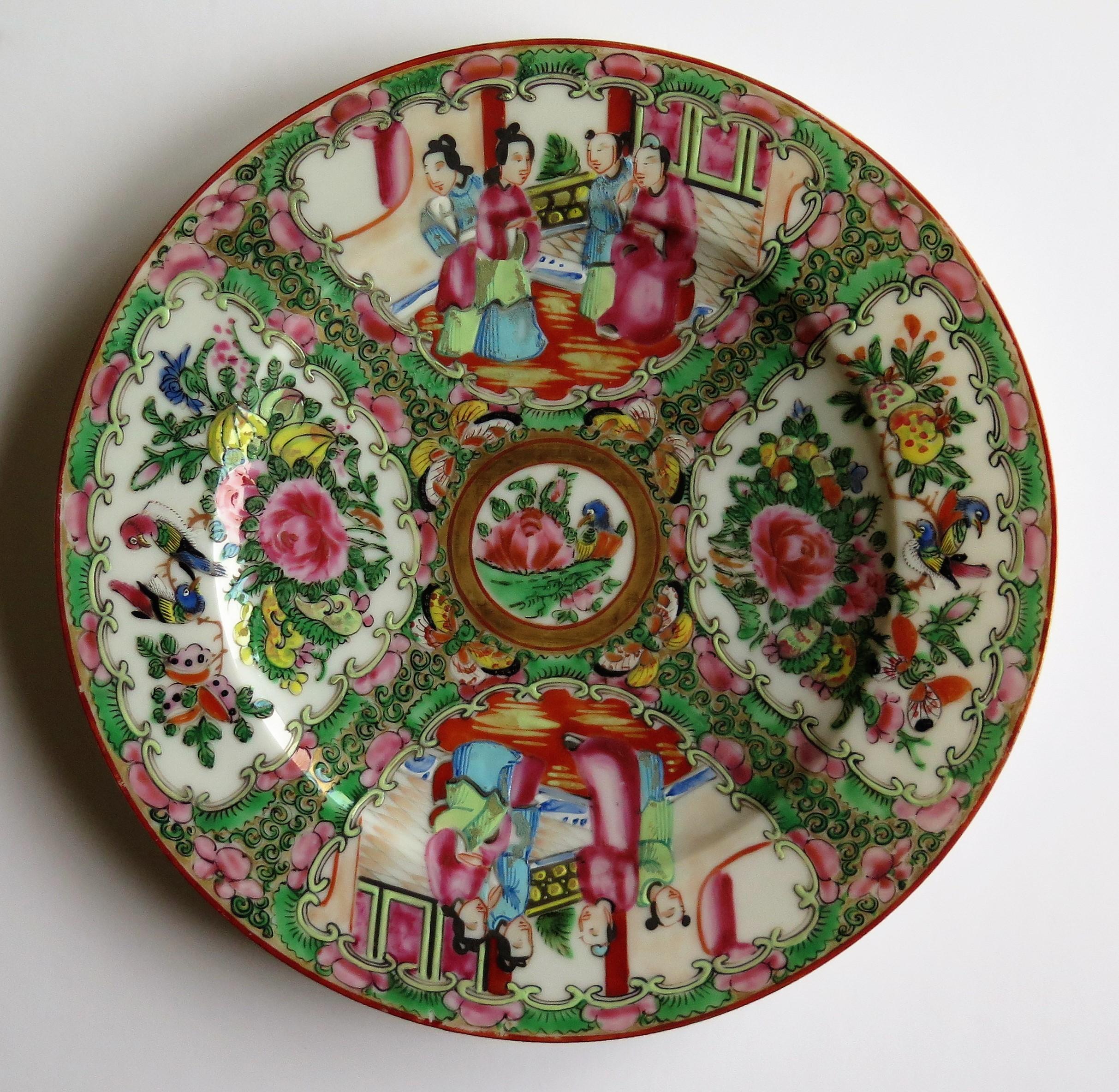 Hand-Painted Chinese Export Porcelain Plate Rose Medallion Hand Painted, Qing, circa 1870