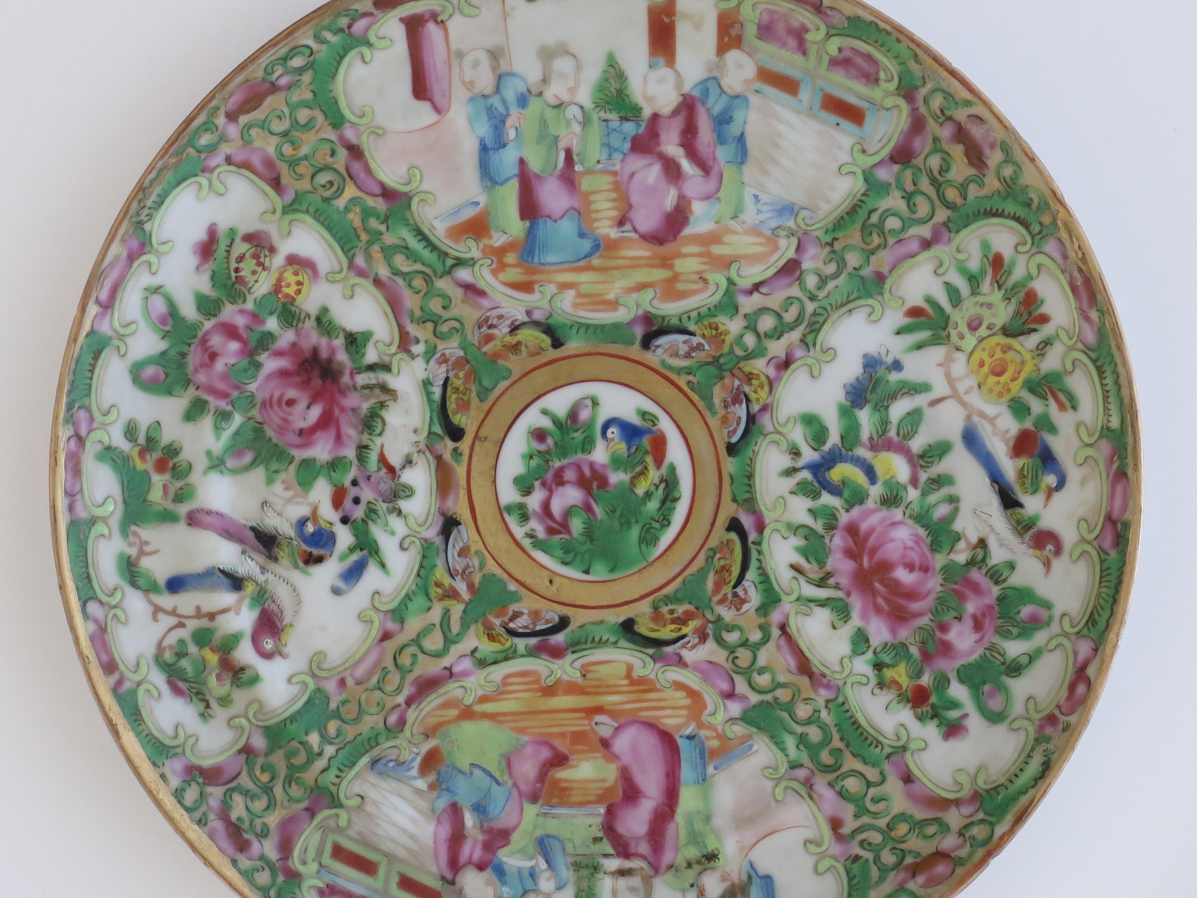 19th Century Chinese Export Porcelain Plate Rose Medallion Hand Painted, Qing, circa 1875 For Sale