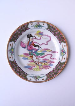 Chinese Export Porcelain Plate, Women in Gown, circa 1970s, Display or Wall Art