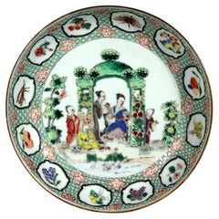 Antique Chinese Export Porcelain Pronk "Arbor" Pattern Saucer Dish
