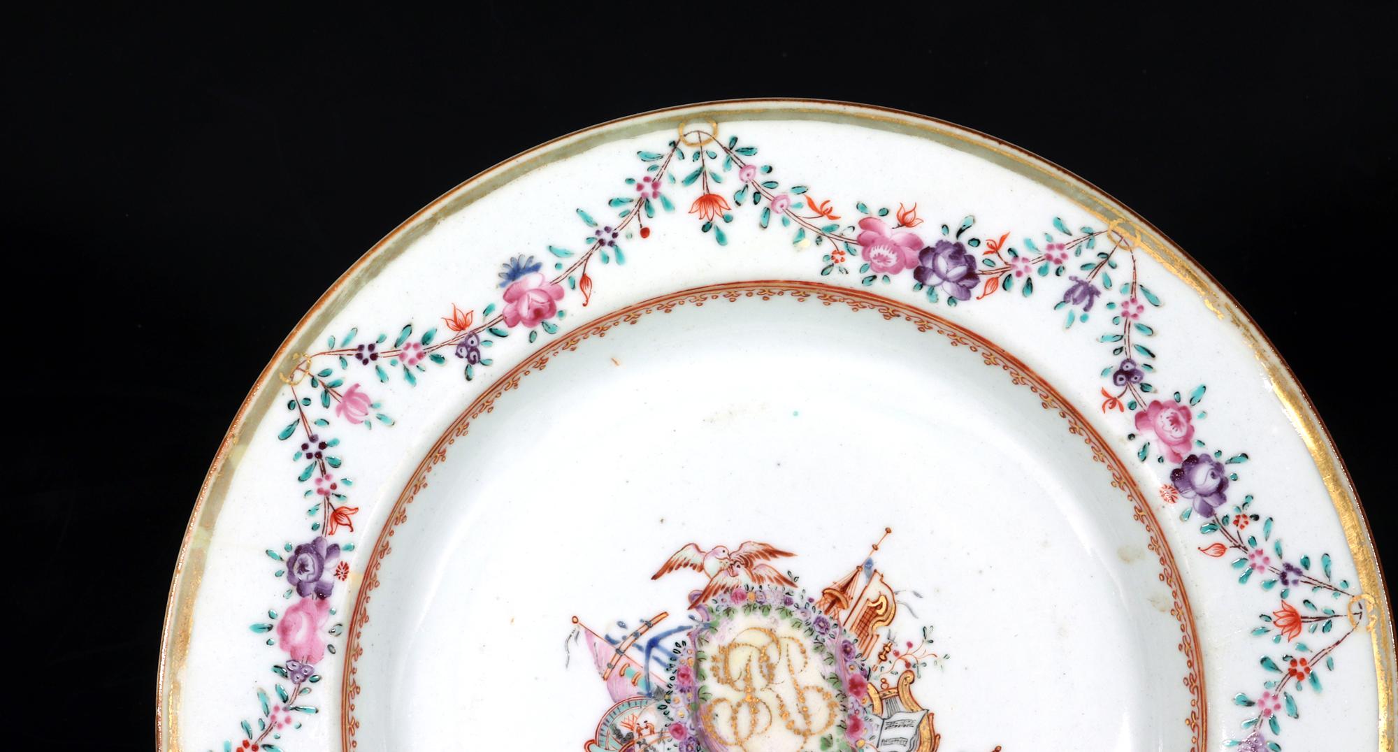 18th Century Chinese Export Porcelain Armorial Crested Soup Plate For Sale