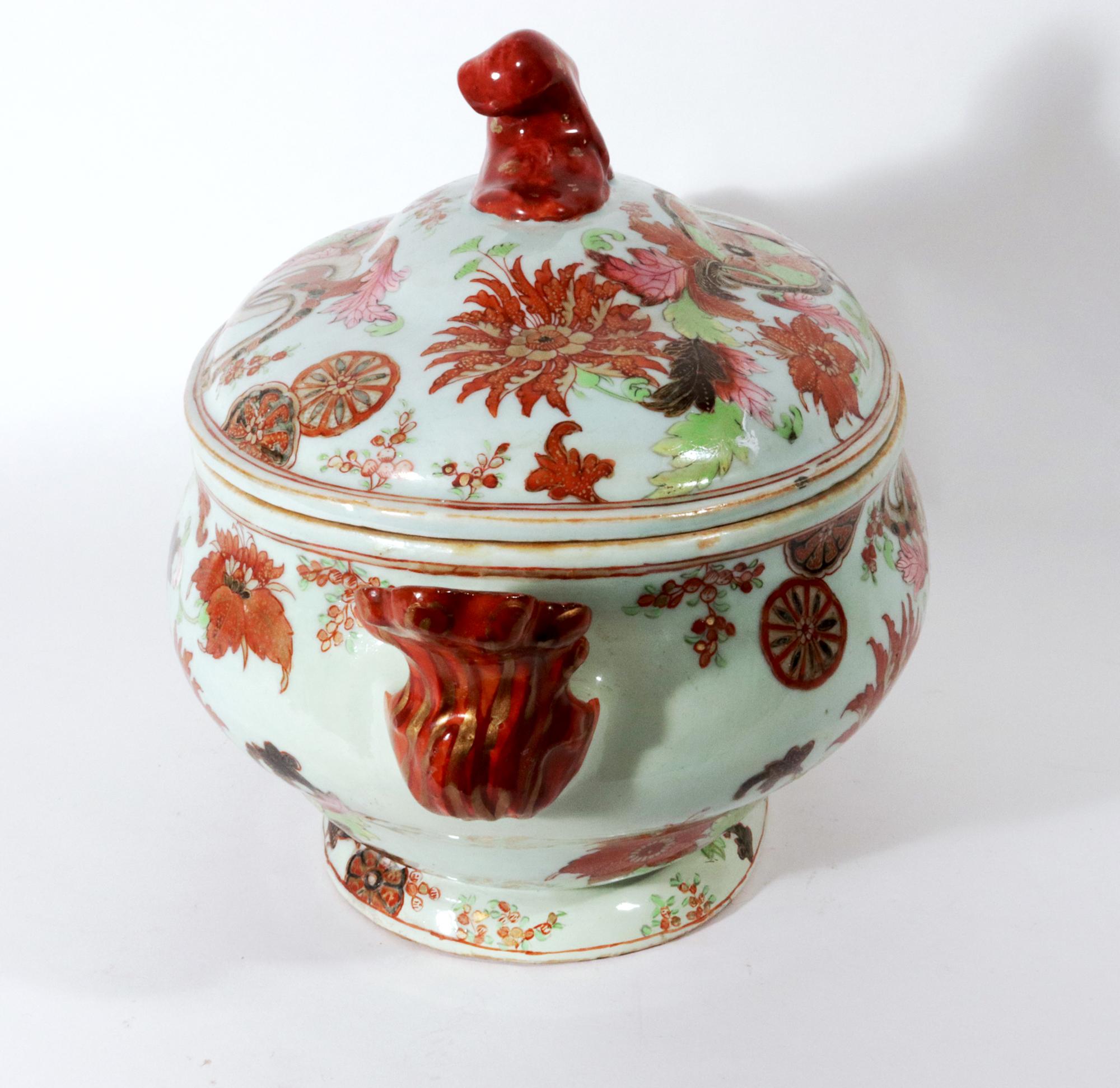 Chinese Export Porcelain Pseudo Tobacco Leaf Soup Tureen and Cover 5