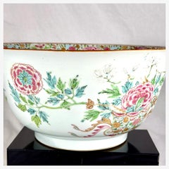 Chinese Export Porcelain Punch Bowl Famille Rose Hand Painted Qianlong