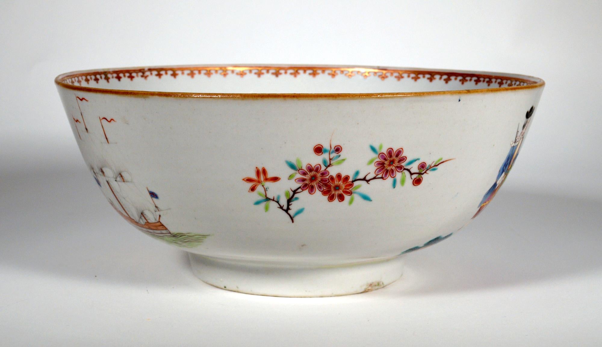 Chinese Export Porcelain Punch Bowl Sailor Farwell & Return with Royal Navy Ship For Sale 1