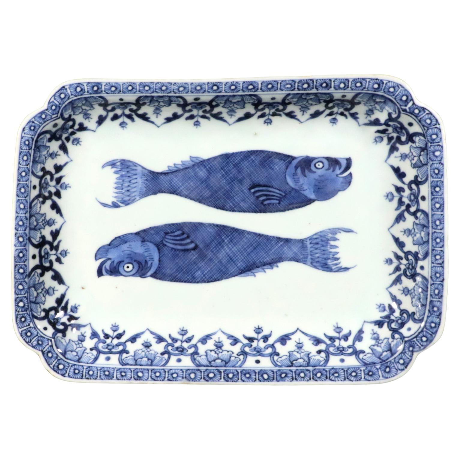 Chinese Export Porcelain Rare Dutch-Market Blue & White Double Herring Dish