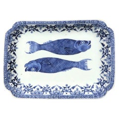 Antique Chinese Export Porcelain Rare Dutch-Market Blue & White Double Herring Dish