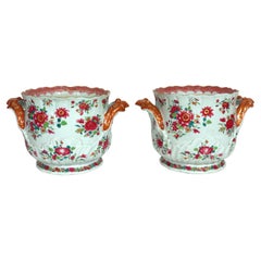 Antique Chinese Export Porcelain Rococo Famille Rose Wine Coolers, 18th Century