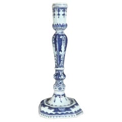 Chinese Export Porcelain Rococo Underglaze Blue and White Tall Candlestick