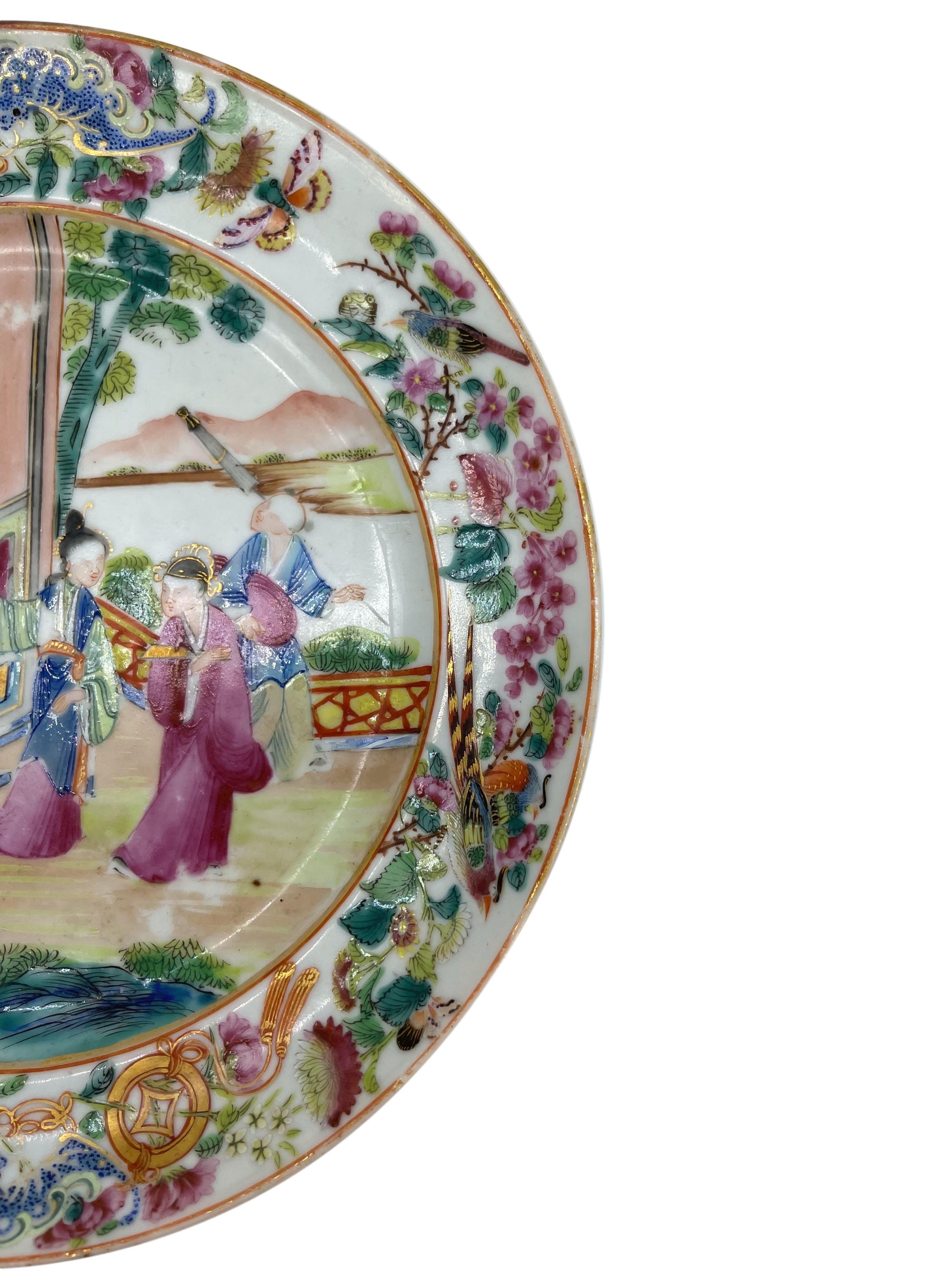 Enameled Chinese Export Porcelain Rose Mandarin Plate 8-ins, Canton, ca. 1840 