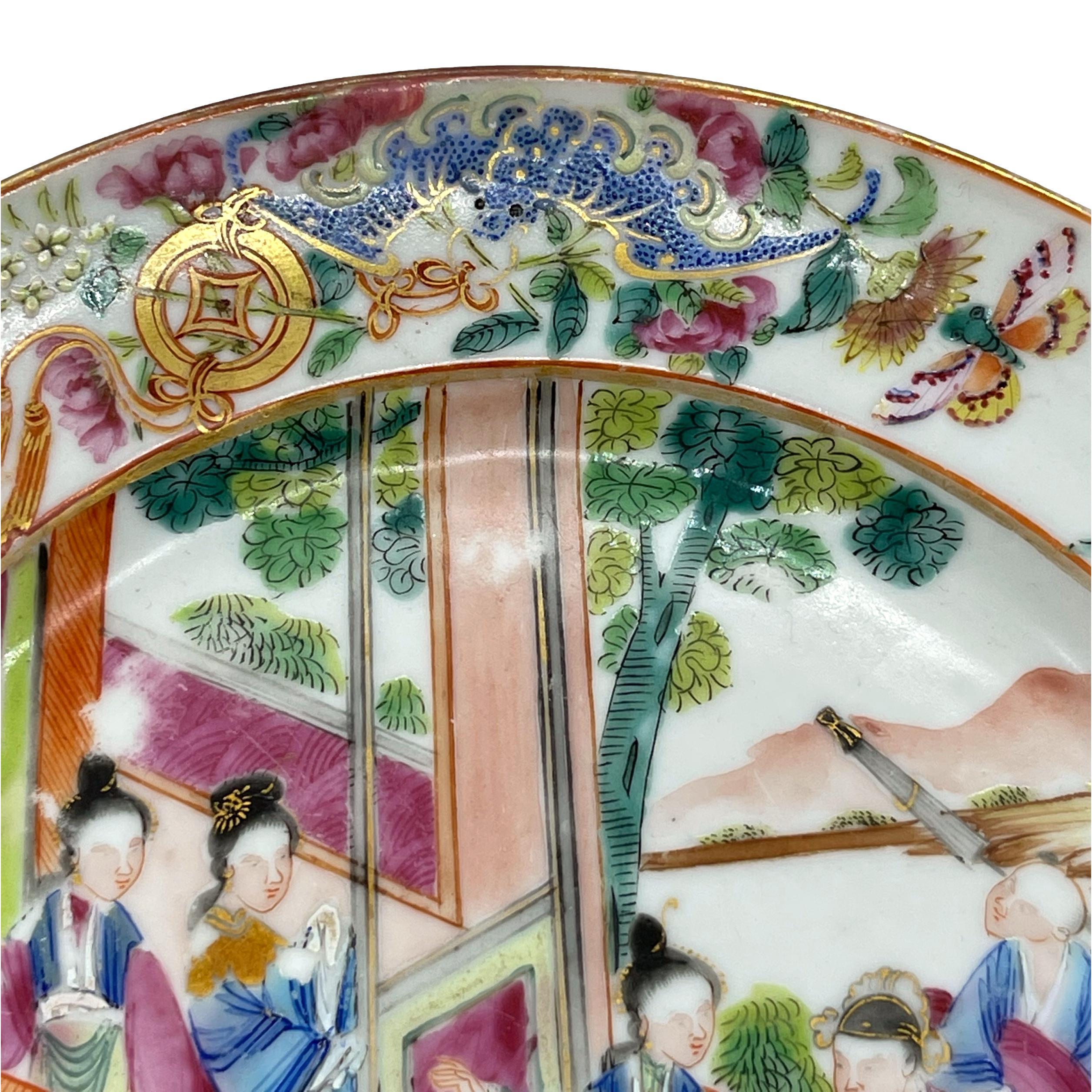 Chinese Export Porcelain Rose Mandarin Plate 8-ins, Canton, ca. 1840  In Good Condition In Banner Elk, NC