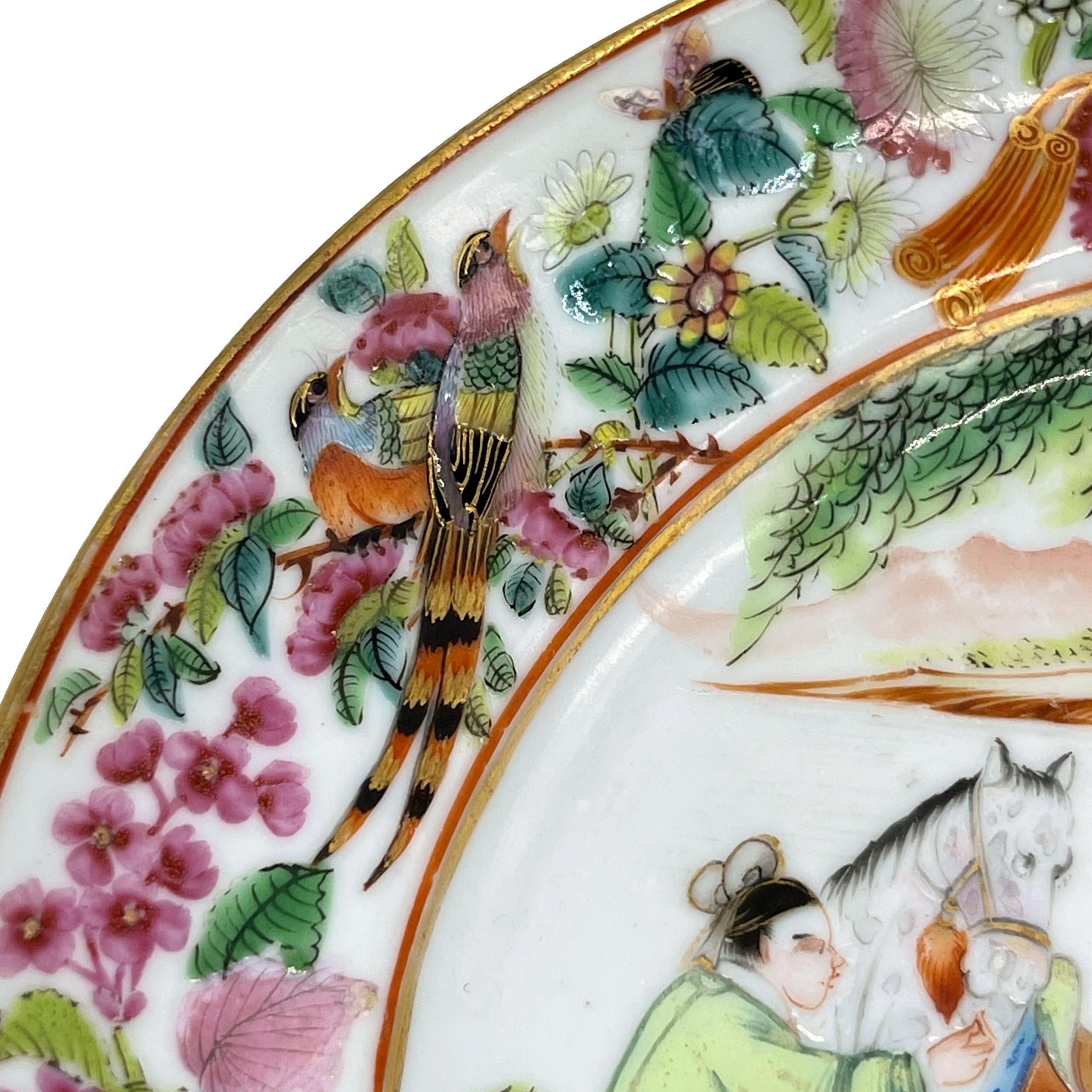 Enameled Chinese Export Porcelain Rose Mandarin Plate 8-ins, Canton, ca. 1840