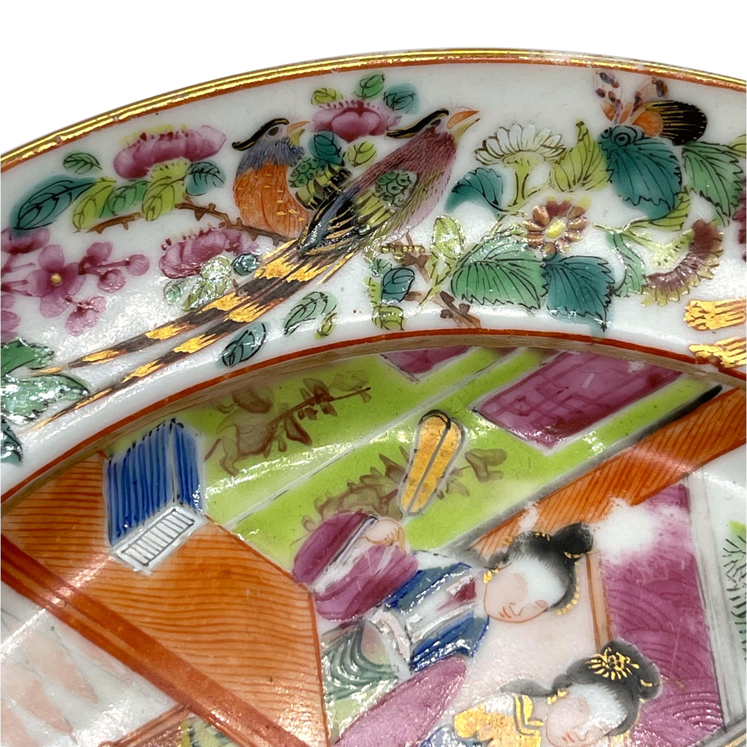 Mid-19th Century Chinese Export Porcelain Rose Mandarin Plate 8-ins, Canton, ca. 1840 
