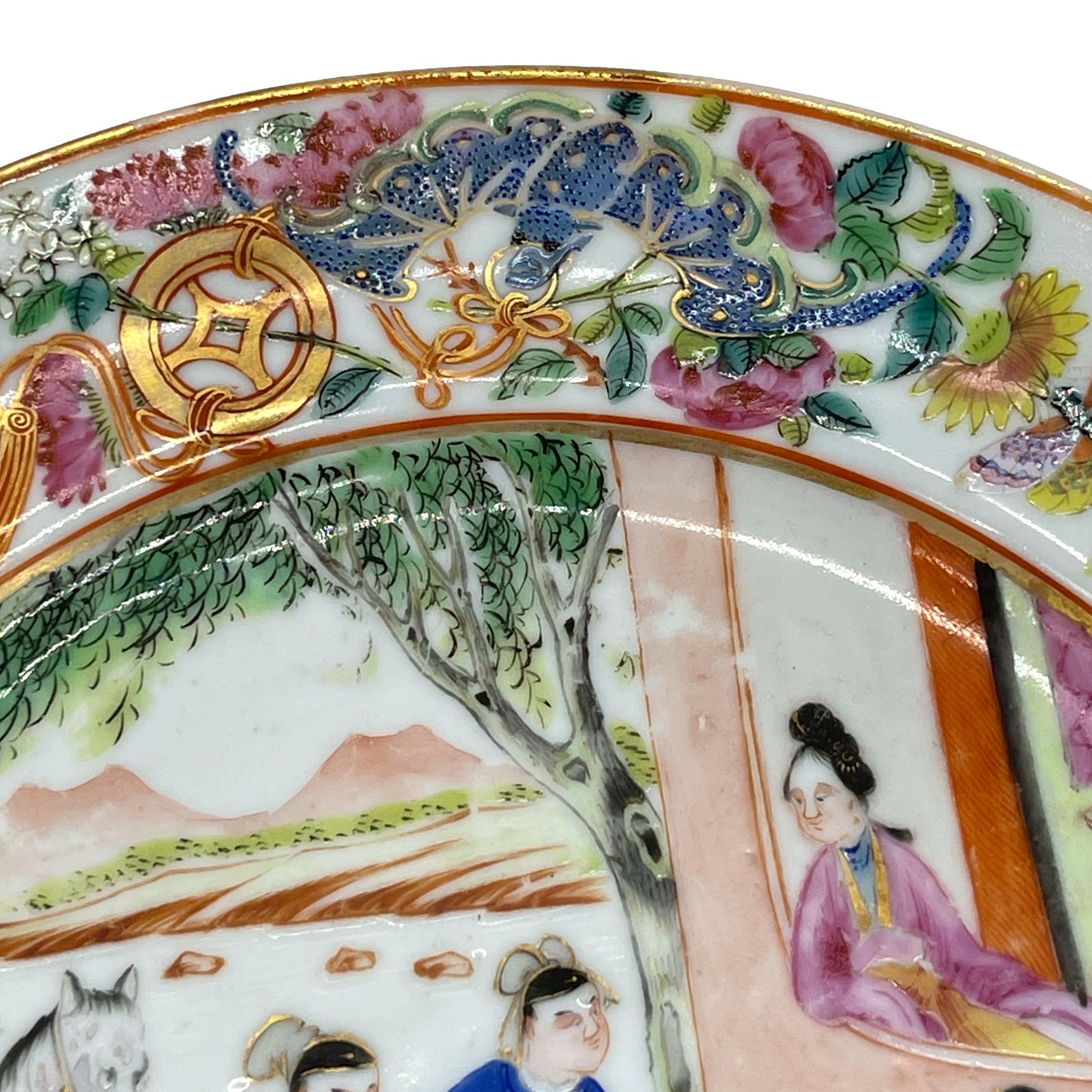 Chinese Export Porcelain Rose Mandarin Plate 8-ins, Canton, ca. 1840 In Good Condition In Banner Elk, NC