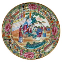 Antique Chinese Export Porcelain Rose Mandarin Plate, 8.5 ins, Canton, ca. 1840